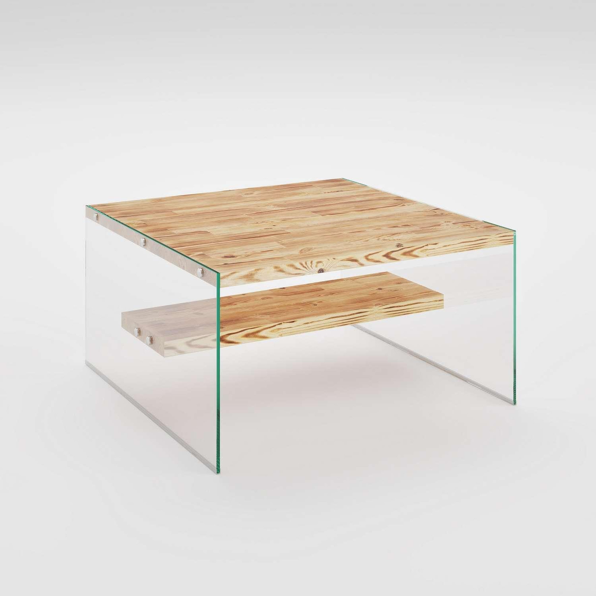 TOILINUX Table basse carrée 1 étagère crystallia en bois massif - marron clair