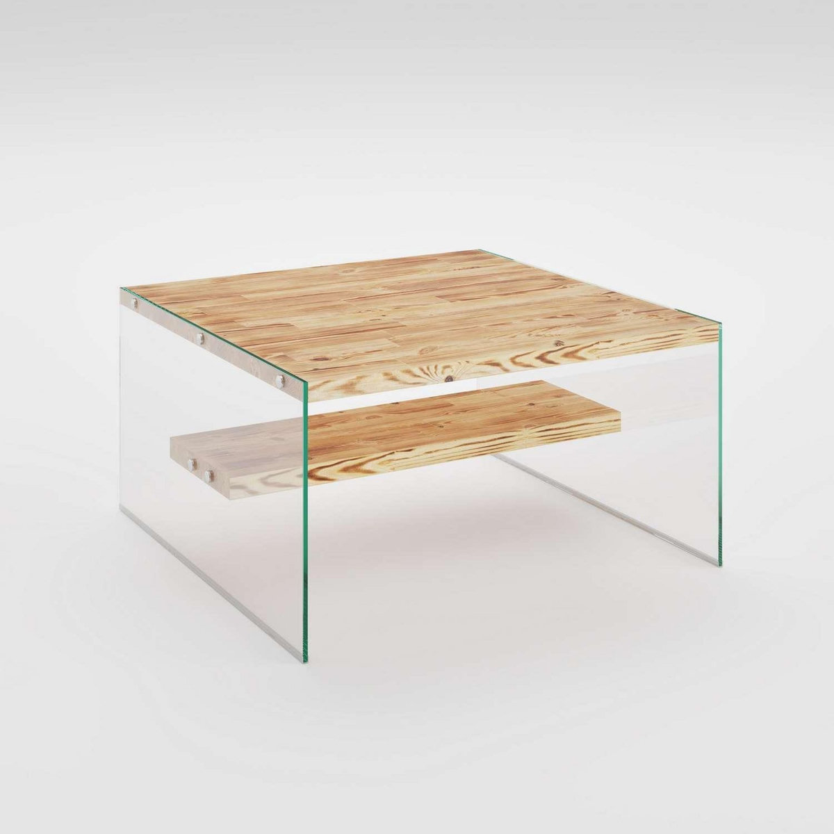 TOILINUX Table basse carrée 1 étagère Crystallia en bois massif - Marron clair