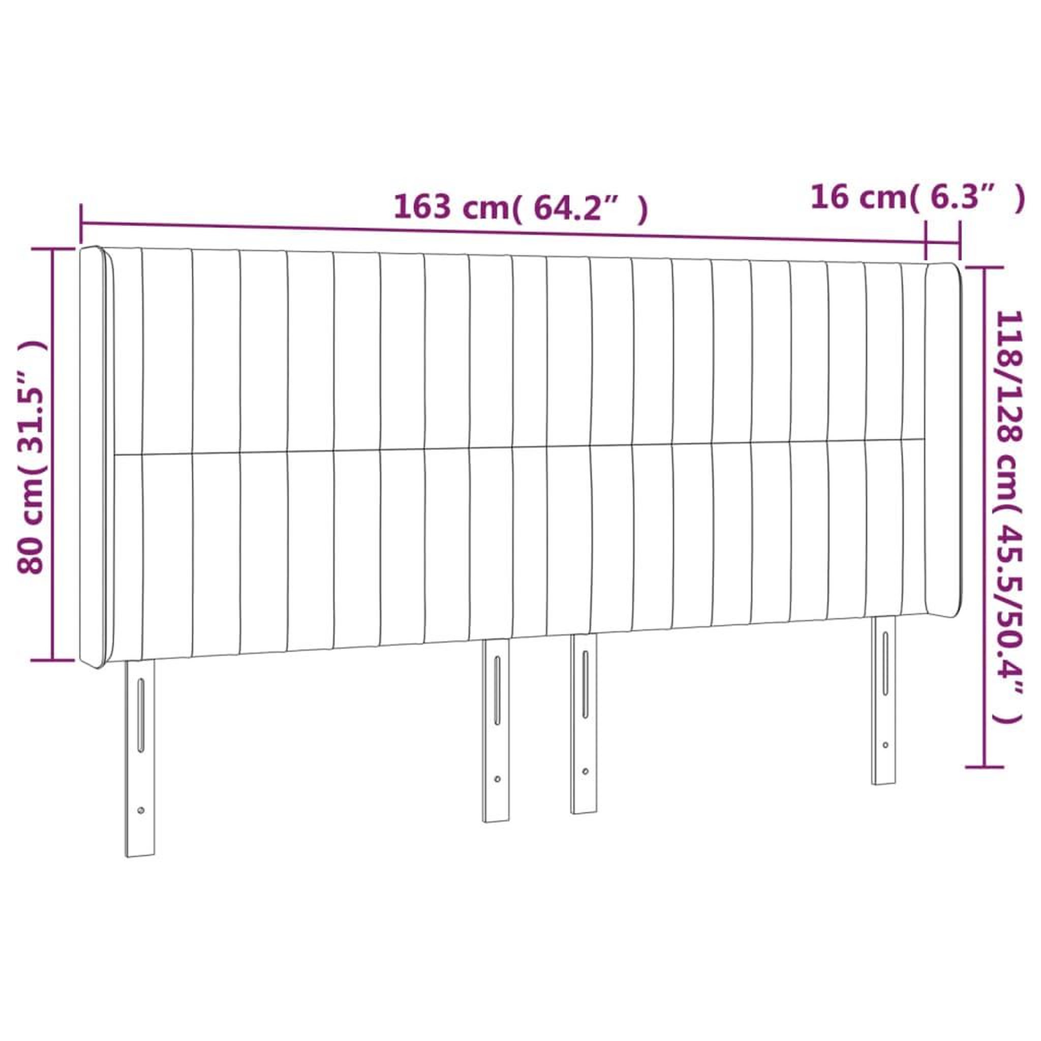 Voir la diapositive 6 : VIDAXL Tete de lit avec oreilles Gris fonce 163x16x118/128 cm Tissu