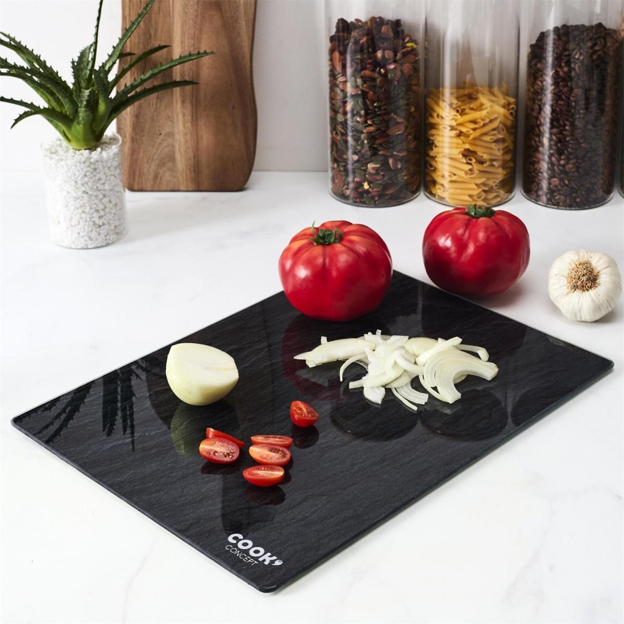 Voir la diapositive 4 : COOK CONCEPT Planche à découper en verre  ardoise  40cm noir