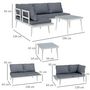 Voir la diapositive 3 : OUTSUNNY Ensemble salon de jardin modulable 4 personnes 3 pièces design métal crème coussins gris