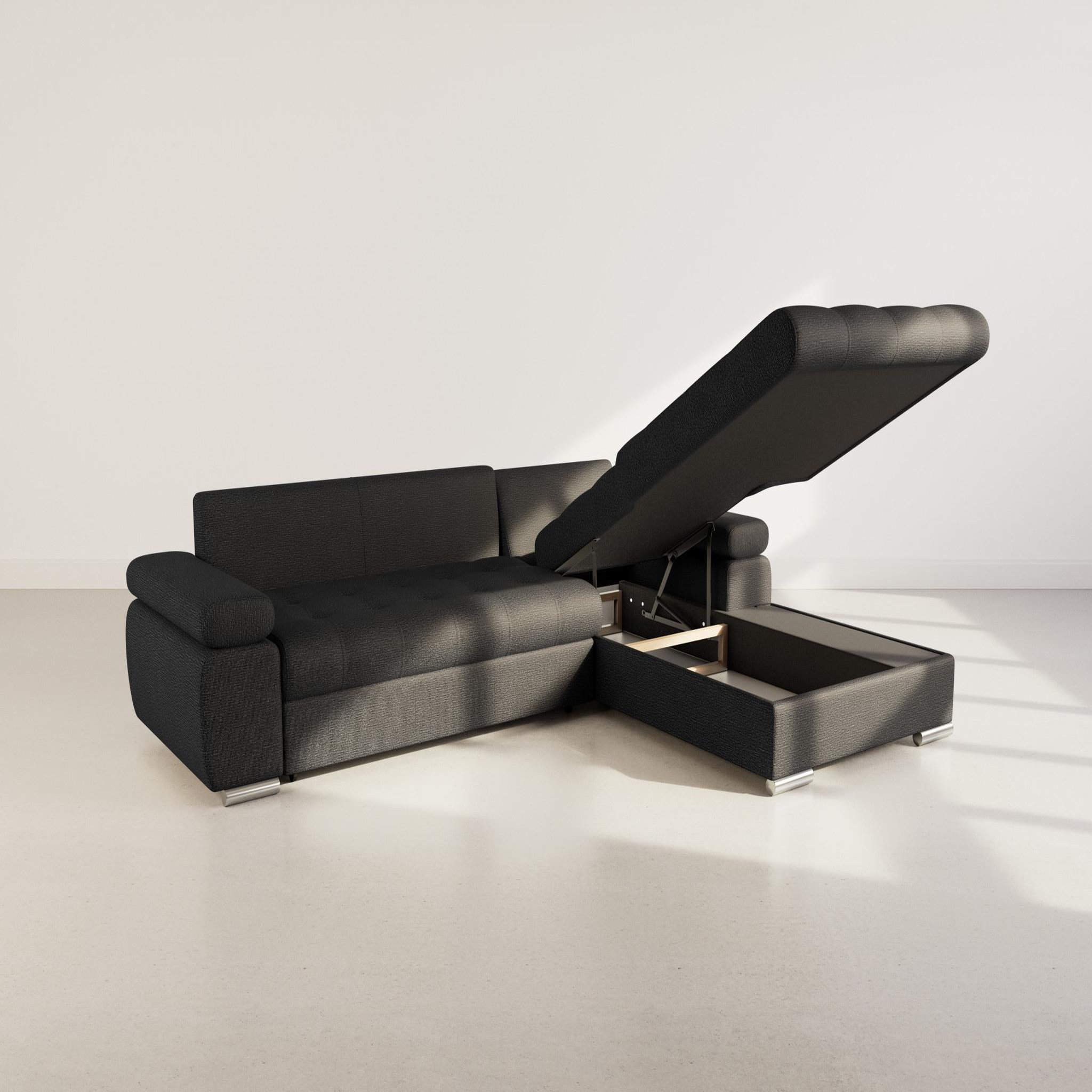 Voir la diapositive 3 : BEST MOBILIER Bianca - canapé d'angle droit 4 places convertible avec coffre en tissu texturé