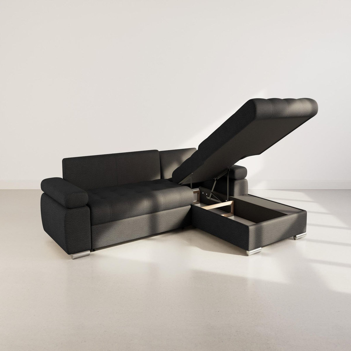 BEST MOBILIER Bianca - canapé d'angle droit 4 places convertible avec coffre en tissu texturé