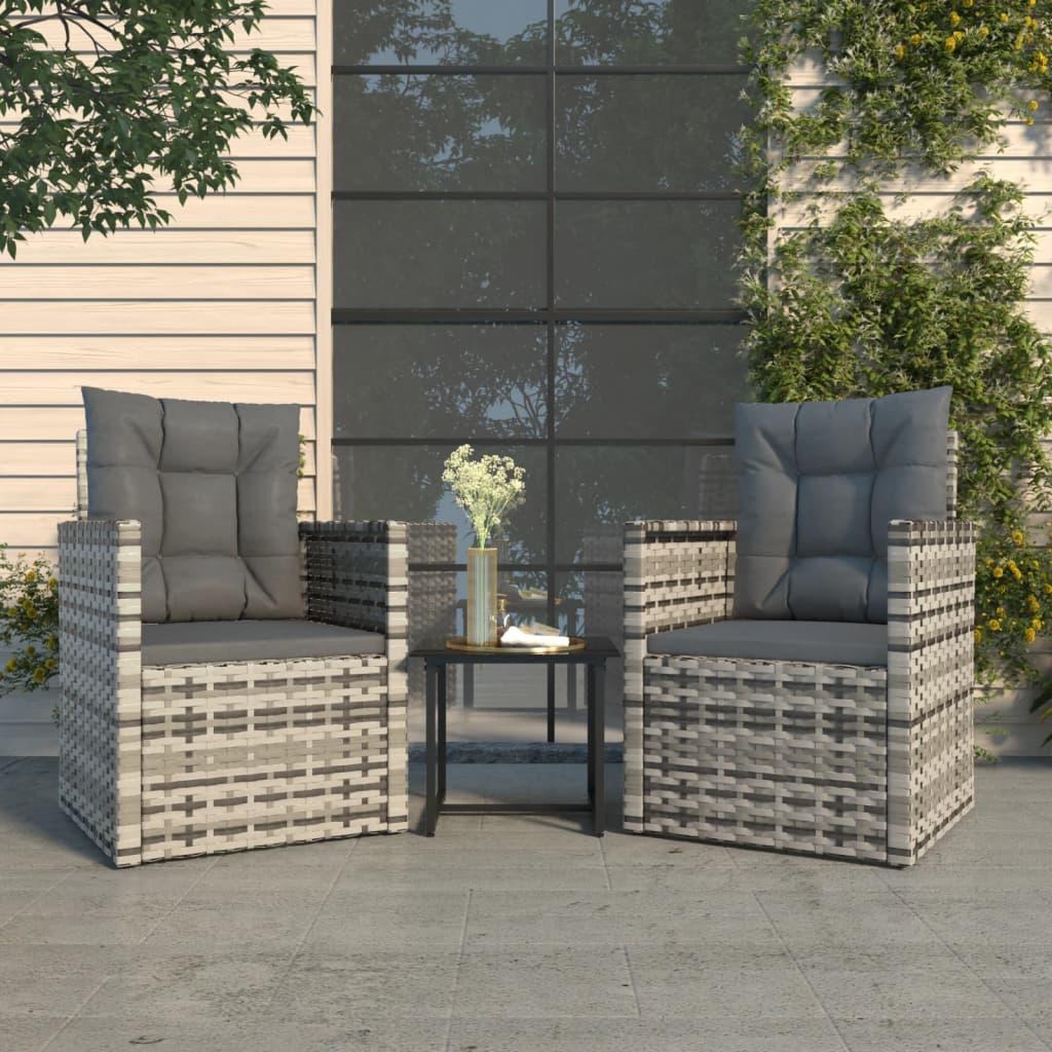 Voir la diapositive 1 : VIDAXL Mobilier d'exterieur 3 pcs avec coussins Resine tressee Gris