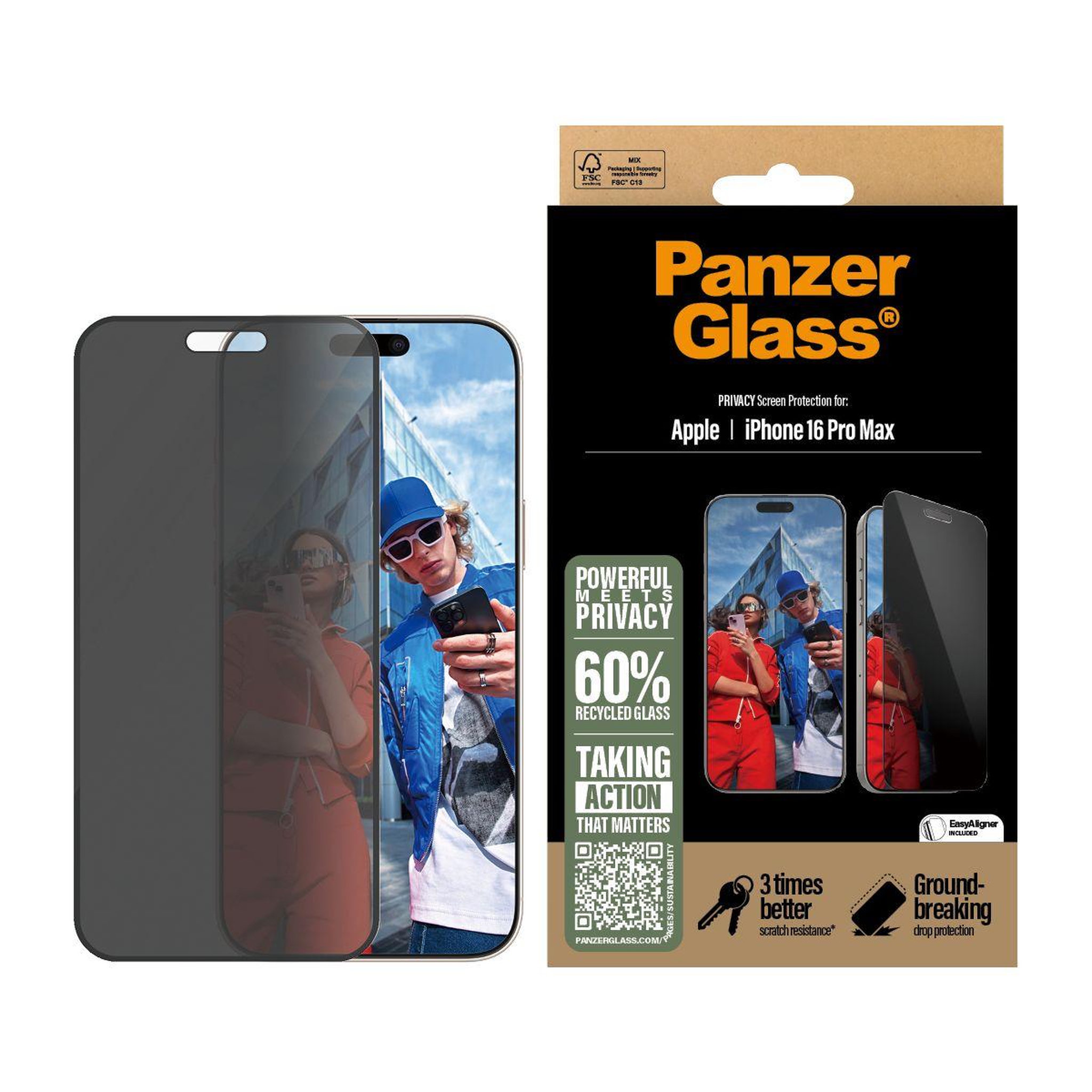 Voir la diapositive 2 : PANZERGLASS Protège écran iphone 16 pro max privacy verre trempé