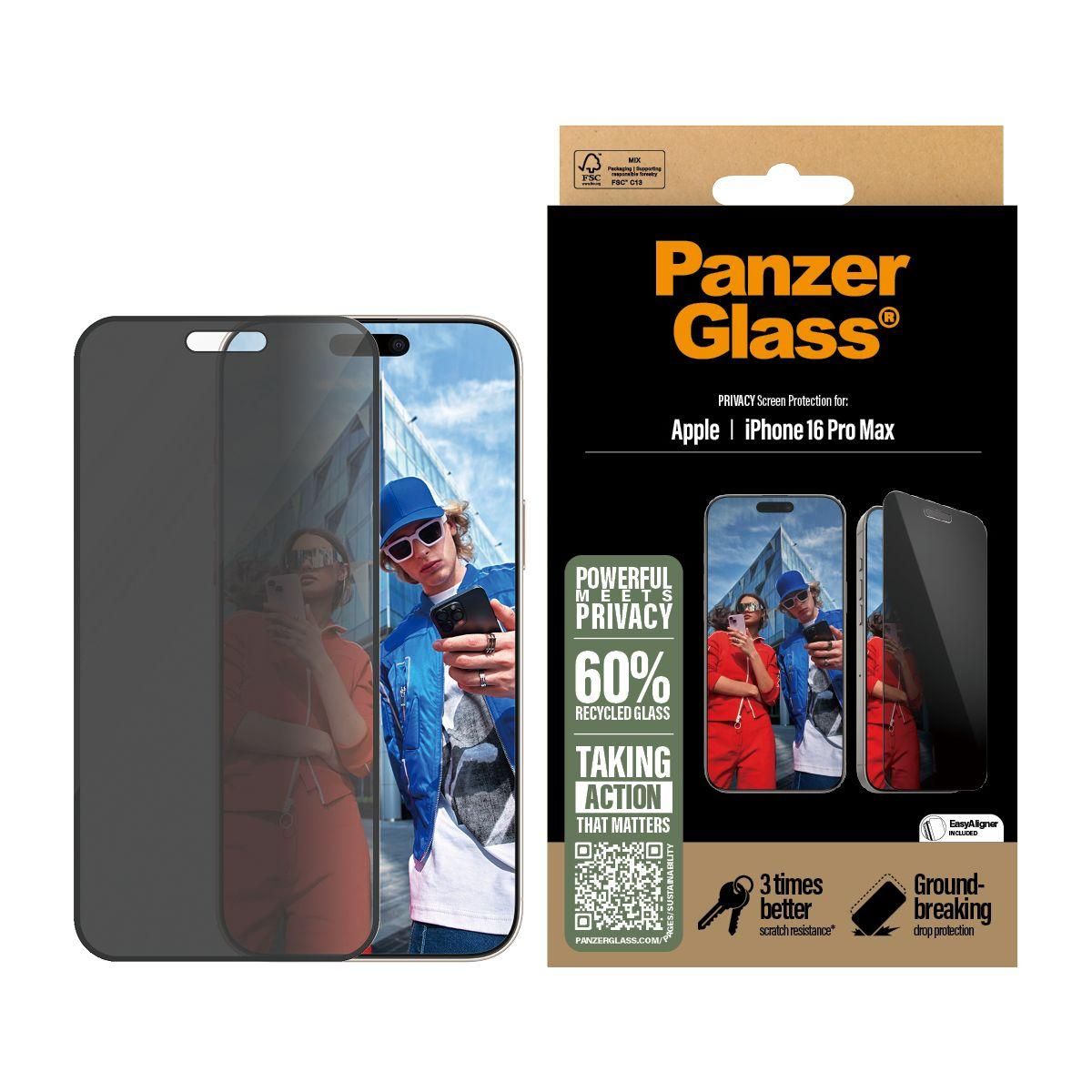 PANZERGLASS Protège écran iPhone 16 Pro Max Privacy verre trempé