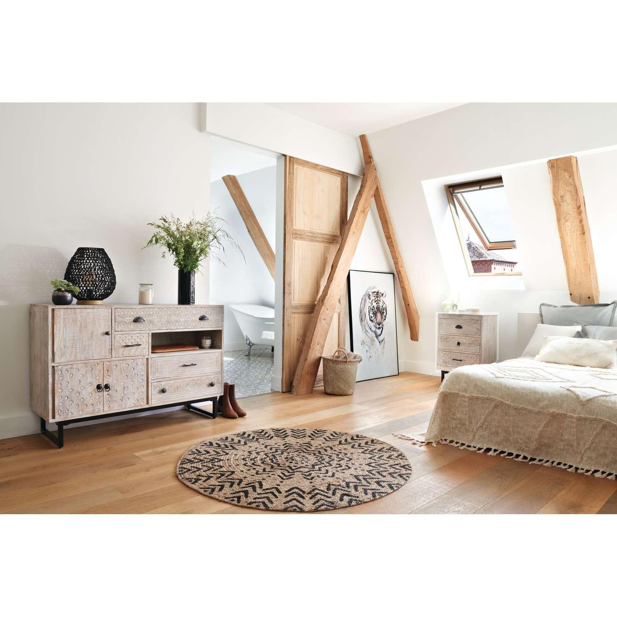 Voir la diapositive 6 : ATMOSPHERA Buffet 3 portes et 4 tiroirs en bois AJAY - Beige