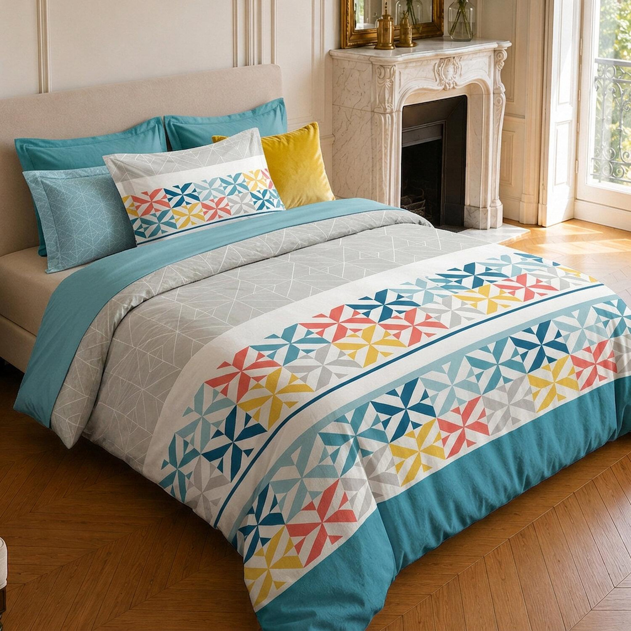 Voir la diapositive 2 : Home collection Parure housse de couette imprimée 100% coton 57 fils - blueberry