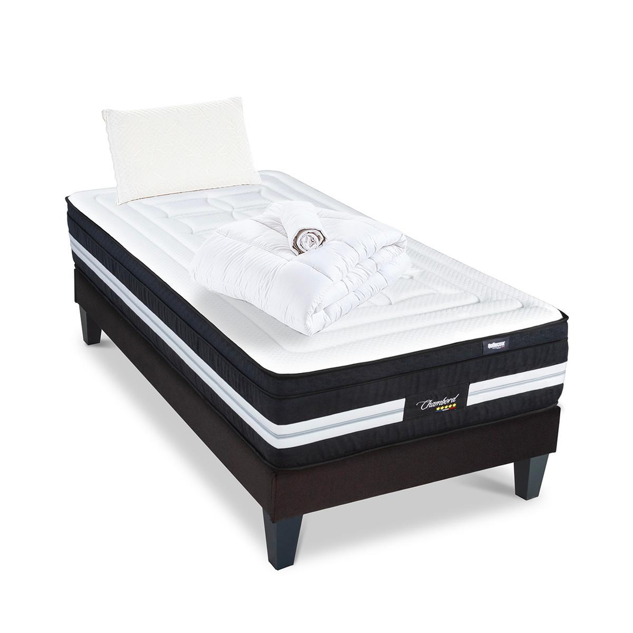 Voir la diapositive 1 : BELLECOUR Bellecour literie | pack prêt à dormir chambord | matelas micro-ressorts + sommier + accessoires