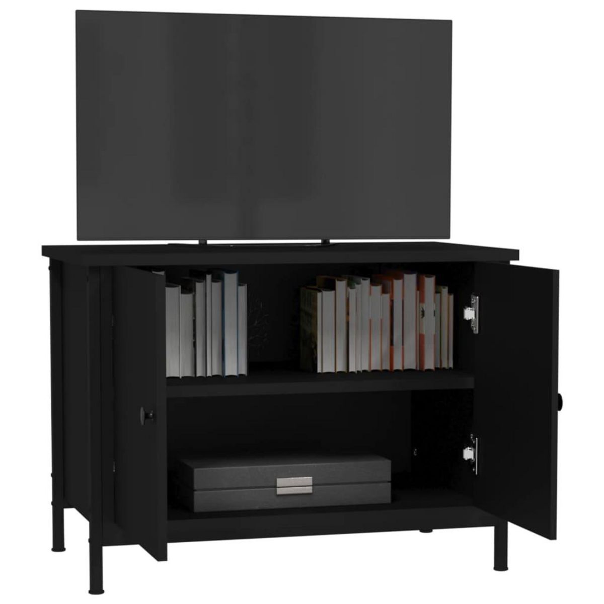 VIDAXL Meuble TV avec portes noir 60x35x45 cm bois d'ingenierie