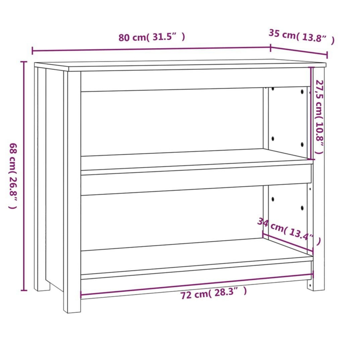 VIDAXL Bibliotheque Gris 80x35x68 cm Bois de pin massif
