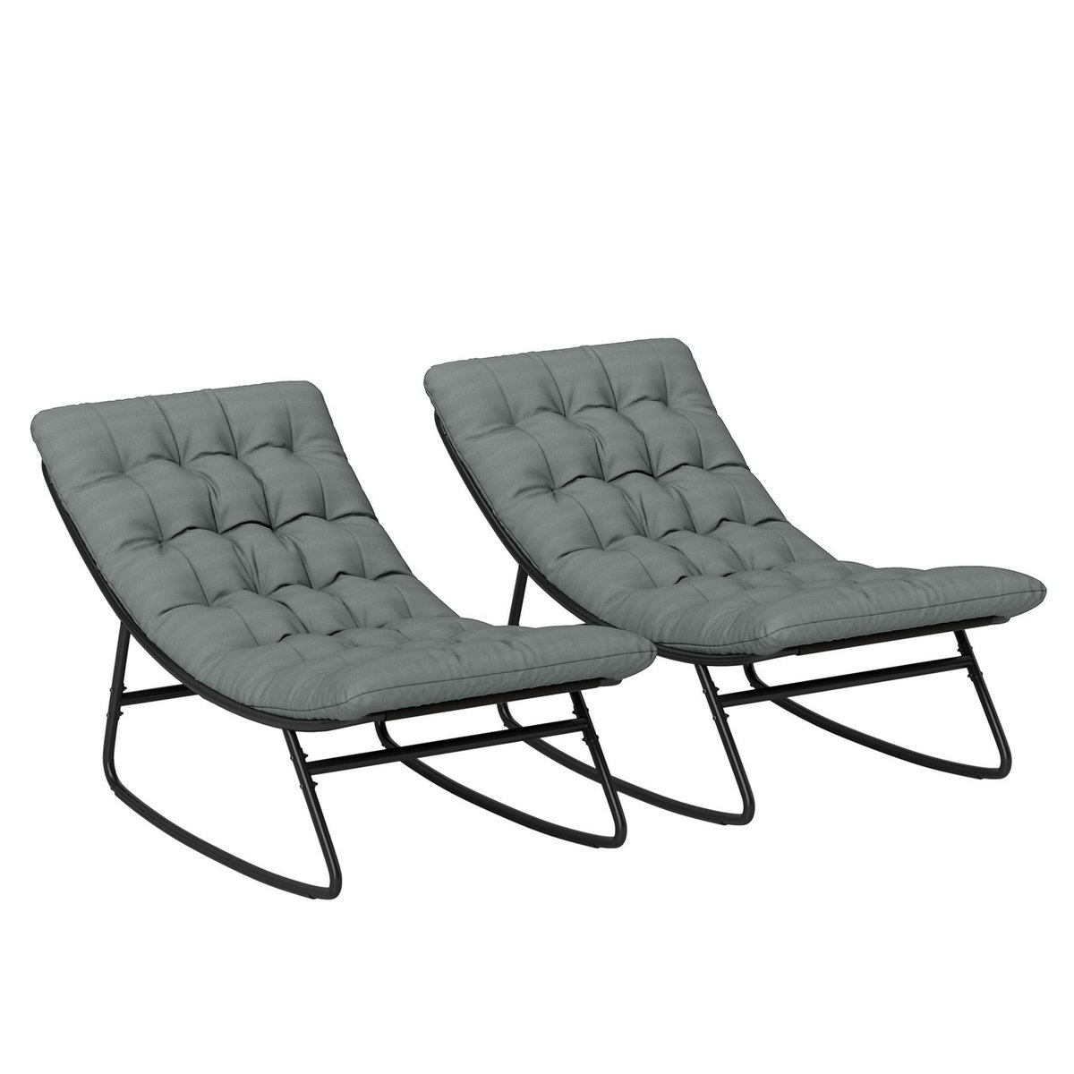 OUTSUNNY Lot de 2 fauteuils à bascule de jardin avec matelas style Chesterfield acier noir tissu gris