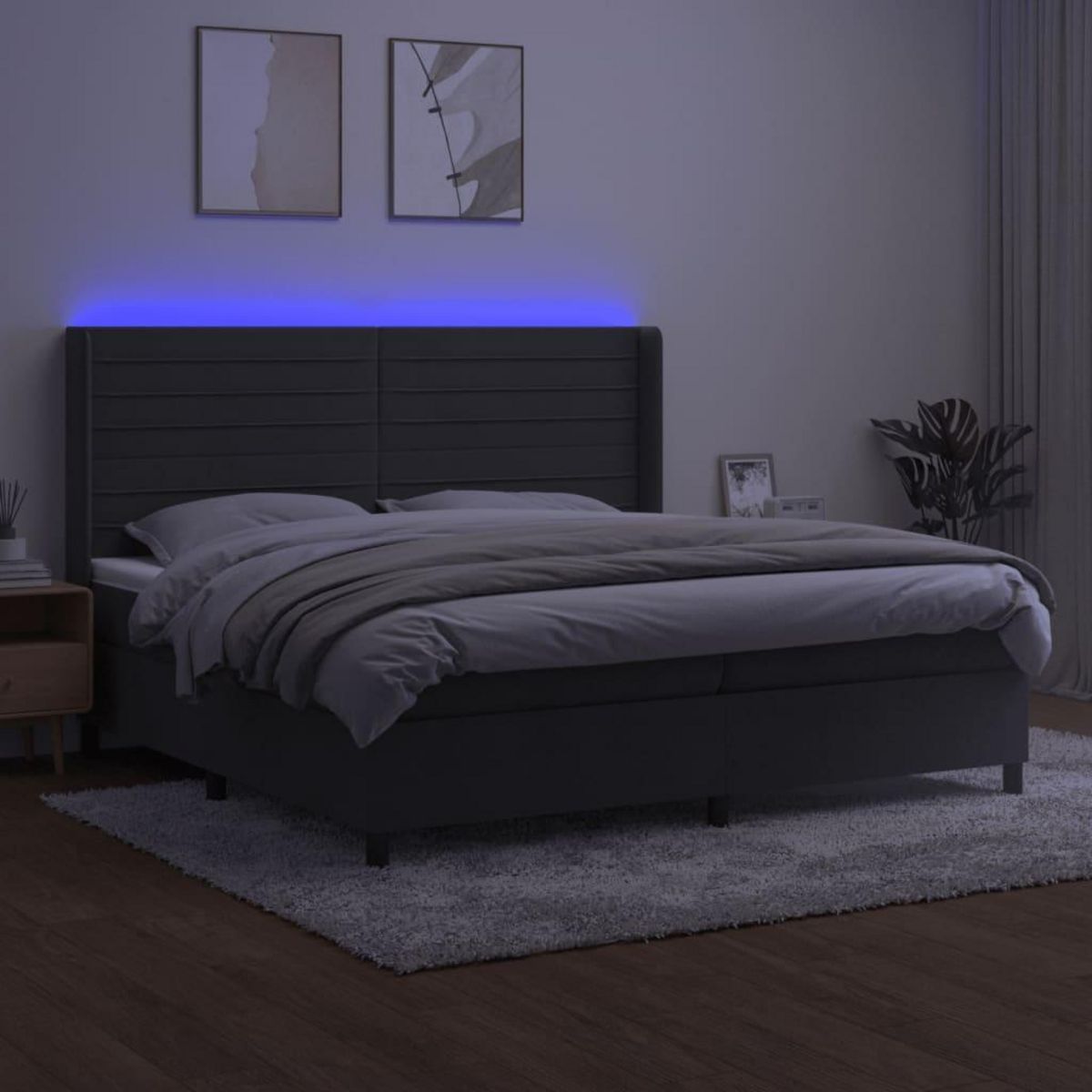 VIDAXL Sommier a lattes de lit matelas et LED Gris fonce 200x200 cm