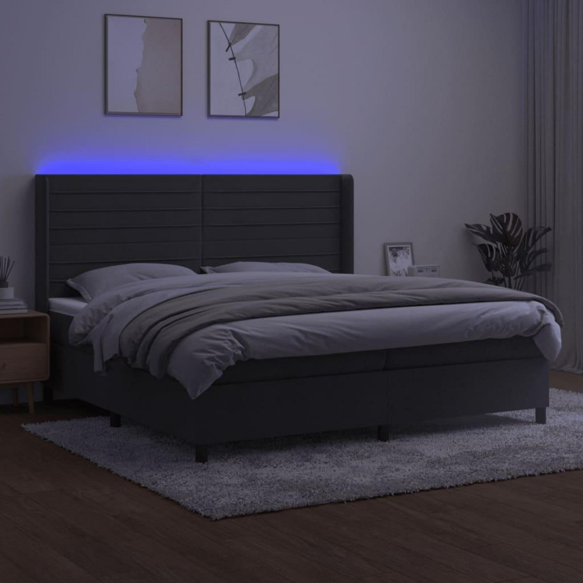 VIDAXL Sommier a lattes de lit matelas et LED Gris fonce 200x200 cm