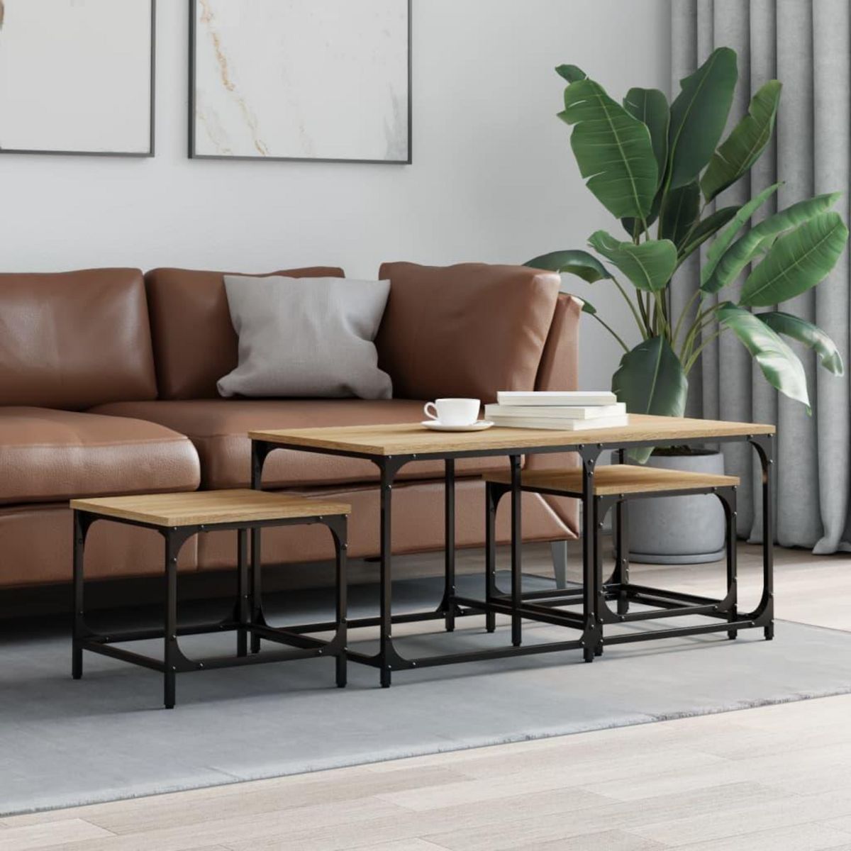 VIDAXL Tables basses gigognes 3 pcs chene sonoma bois d'ingenierie