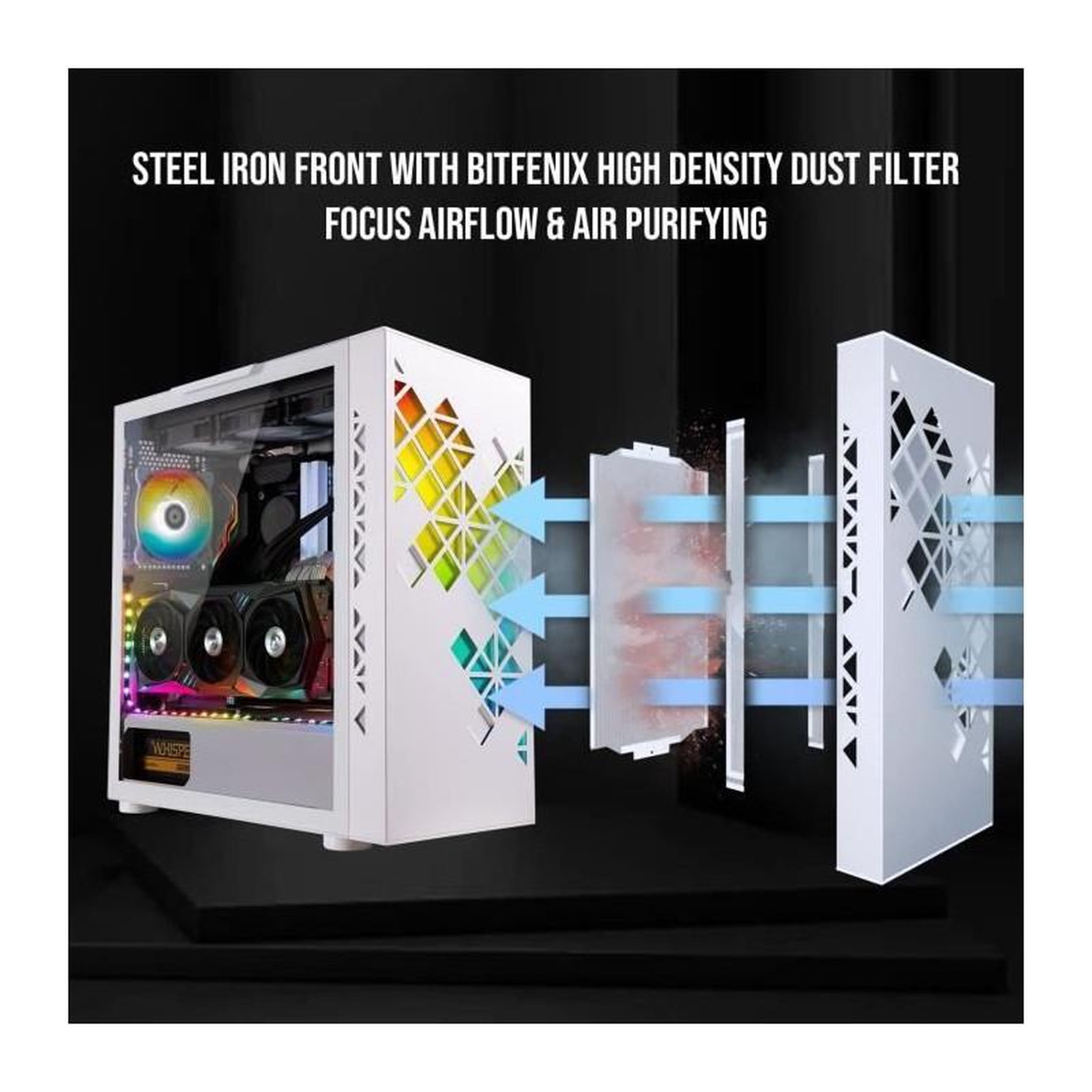 Voir la diapositive 5 : BitFenix Boitier PC sans alimentation - BITFENIX Tracery ARGB (Blanc) - Moyen tour - Format E-ATX