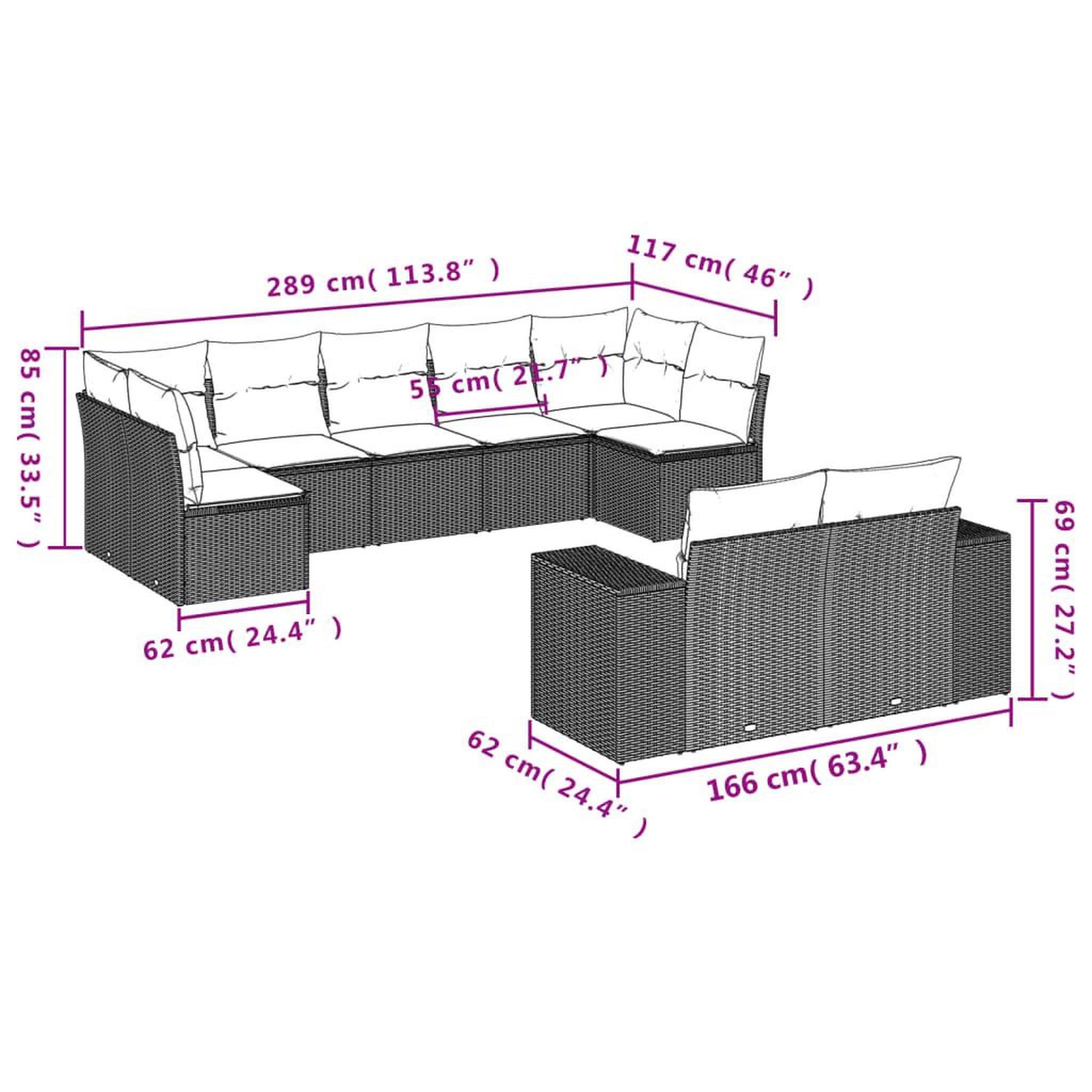 Voir la diapositive 4 : VIDAXL Salon de jardin 9 pcs avec coussins noir resine tressee