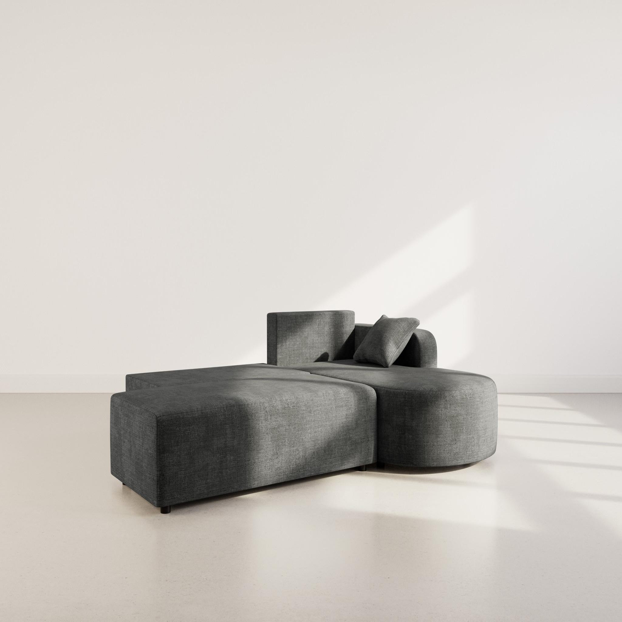 Voir la diapositive 2 : BEST MOBILIER Miro - canapé d'angle droit 4 places convertible avec coffre en velours texturé