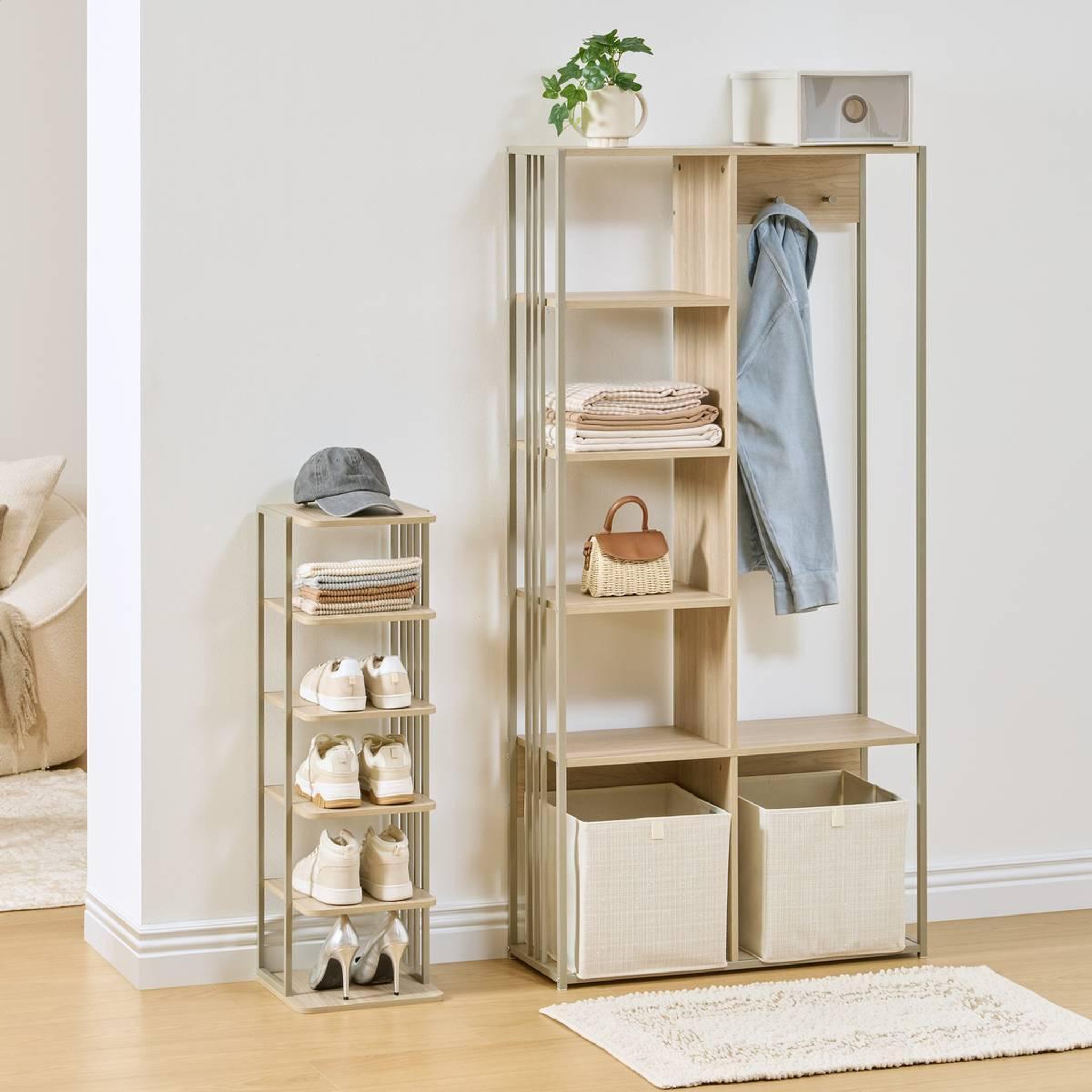 Voir la diapositive 4 : Paris Prix Meuble à Chaussures 6 Niveaux  Duna  94cm Beige