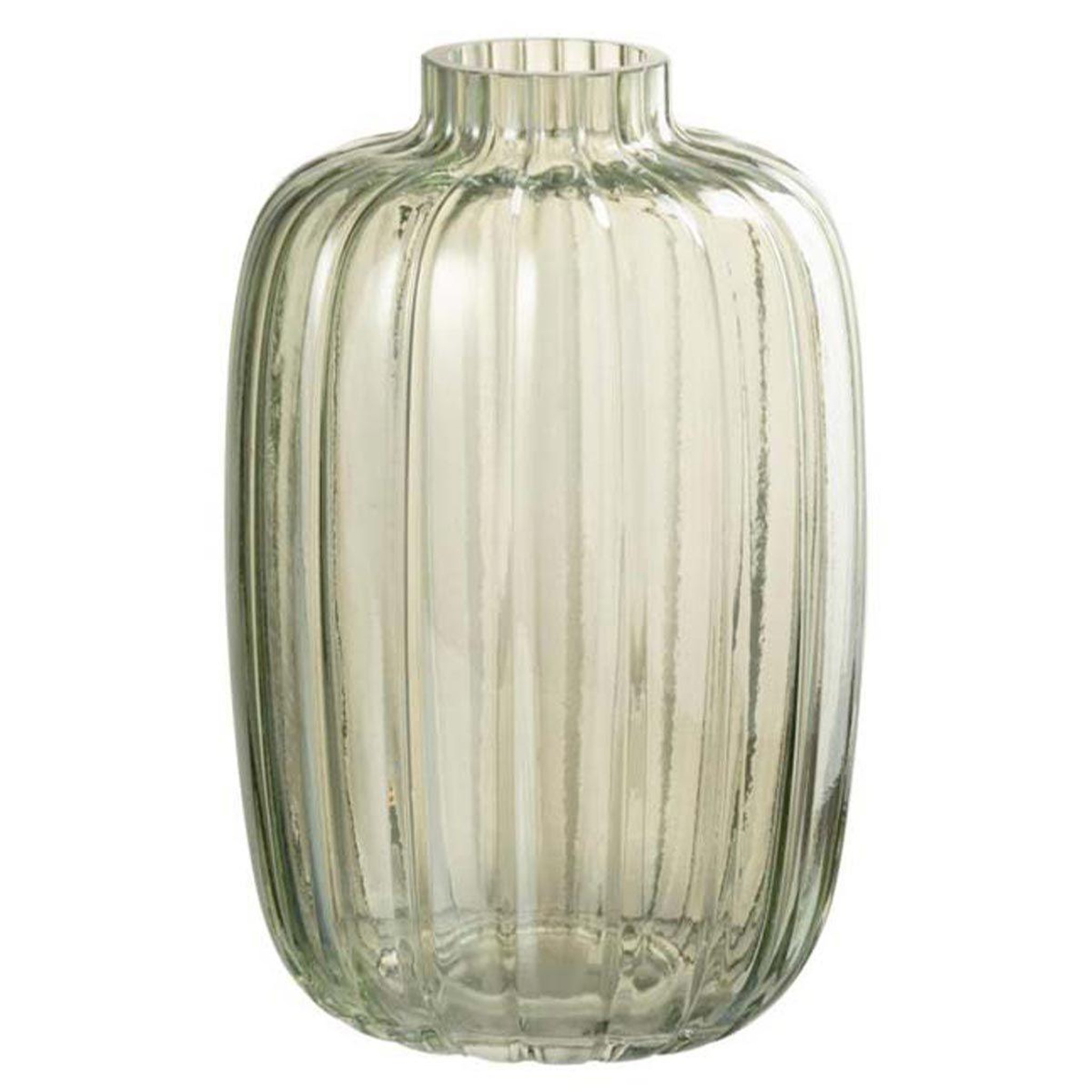 Voir la diapositive 1 : J-LINE Vase design en verre  lignes  20cm vert