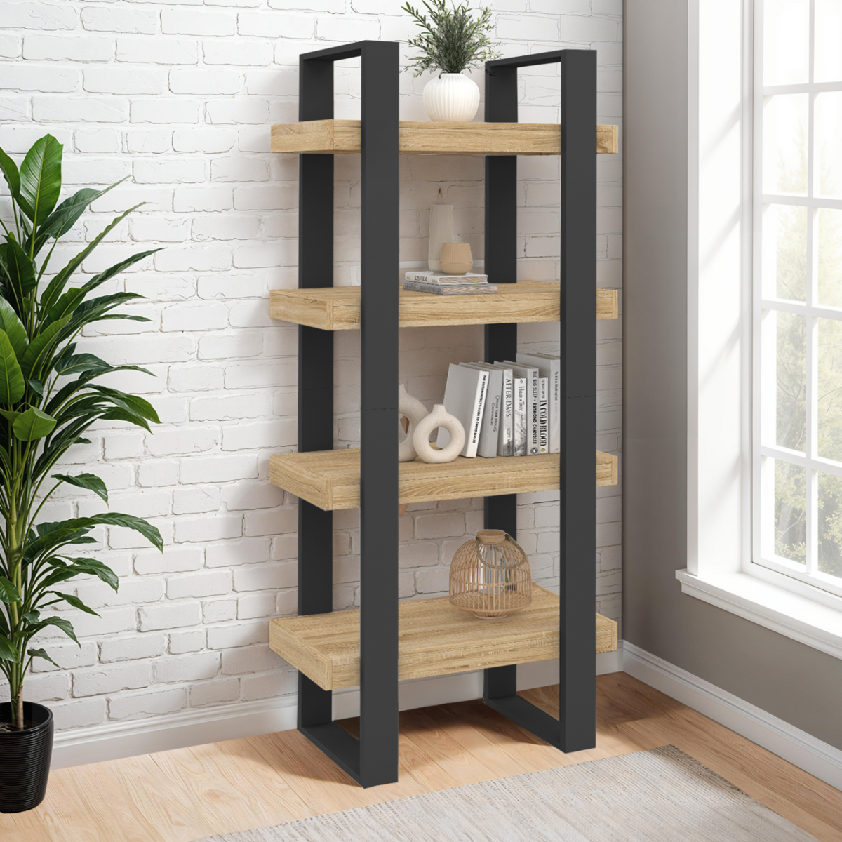 ID MARKET Etagère 4 niveaux PHOENIX bois et noir