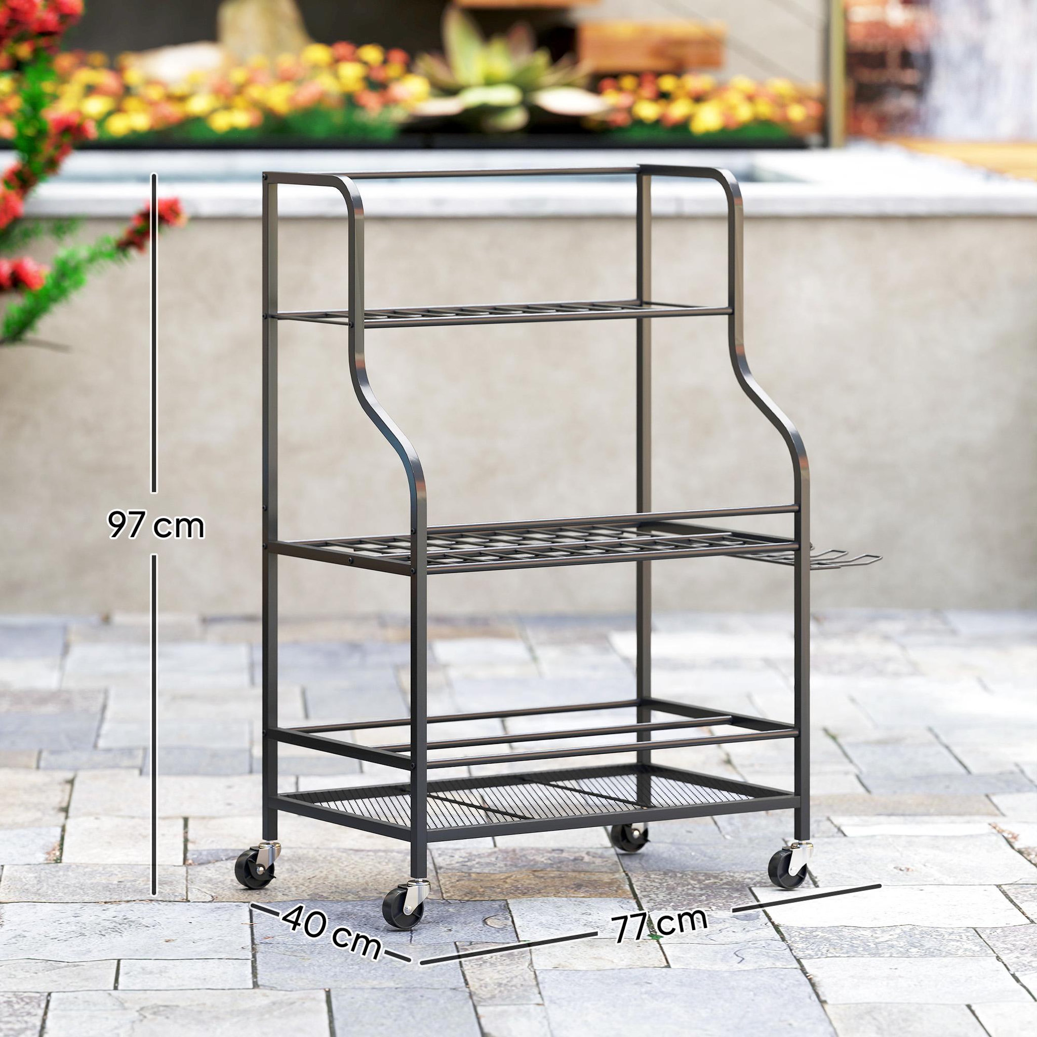 Voir la diapositive 3 : OUTSUNNY Organisateur d'outils de jardin - chariot de jardin - desserte - 5 crochets, 54 compartiments - acier noir