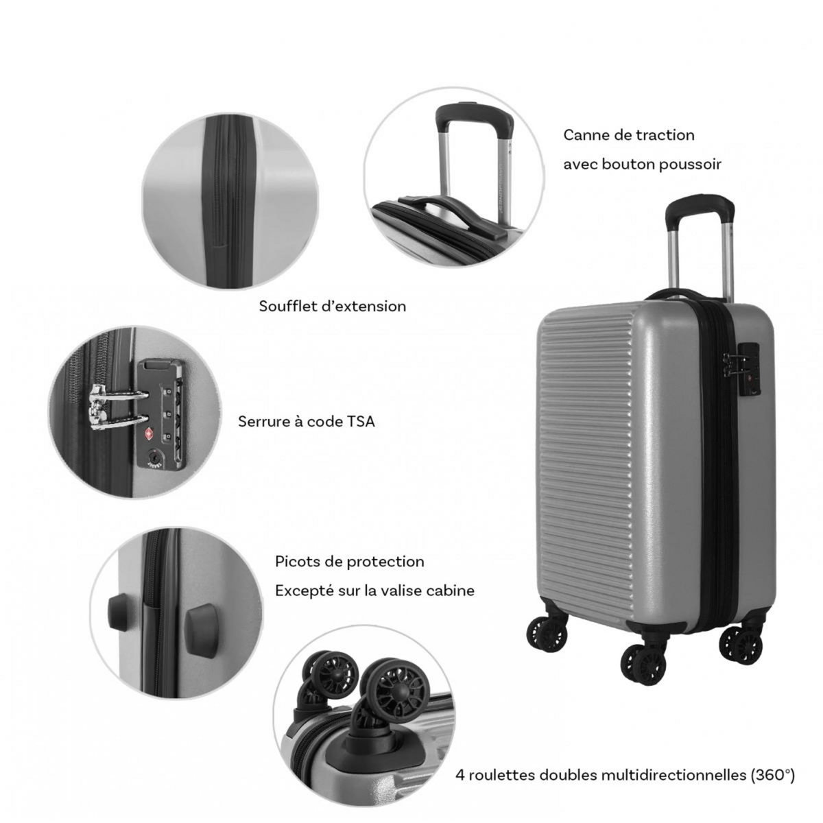 David Jones Lot 3 valises rigides dont 1 cabine TSA