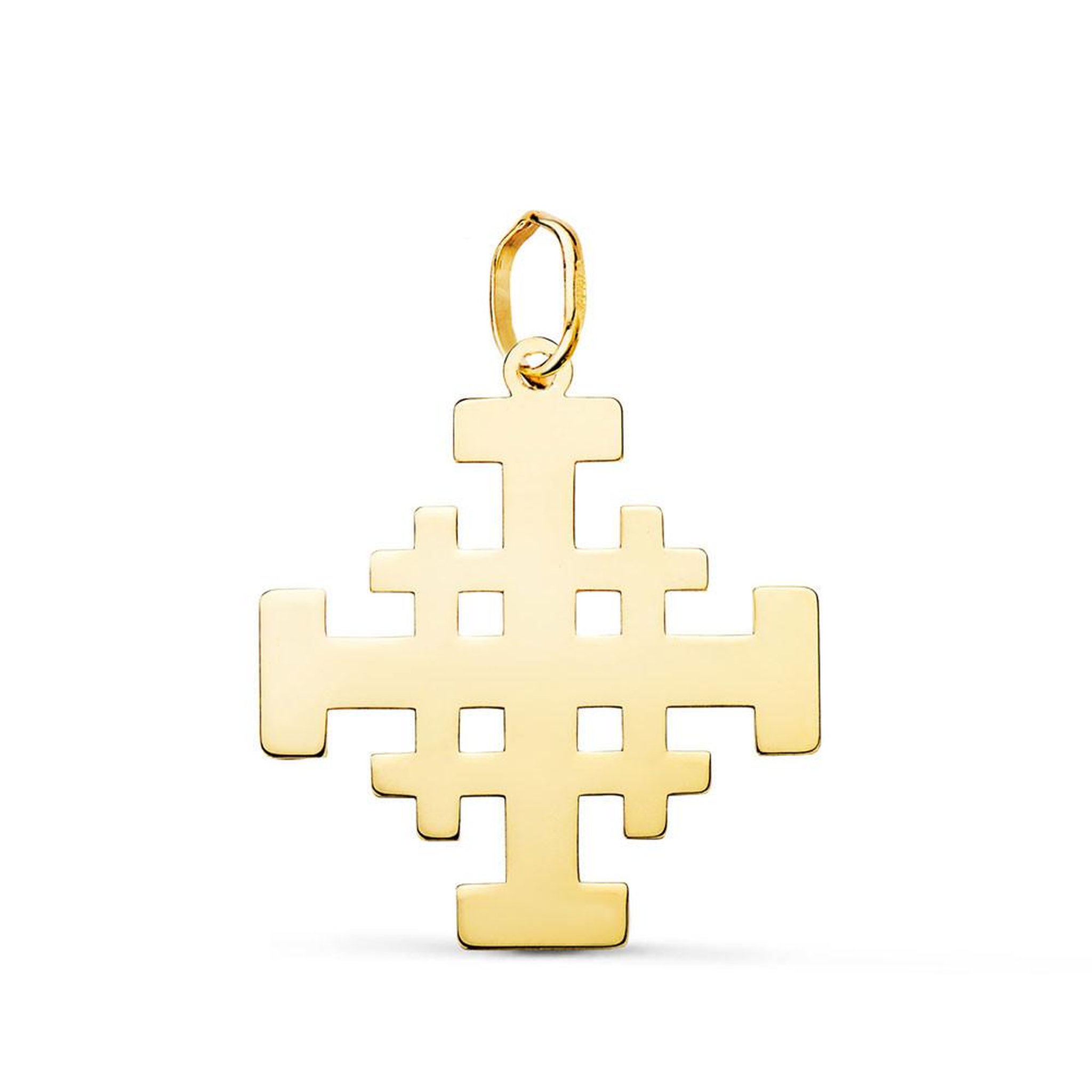 L'ATELIER D'AZUR Pendentif Médaille Or 18 Carats 750 Jaune - Croix de Jérusalem - Chaines Offertes - Grand Modèle