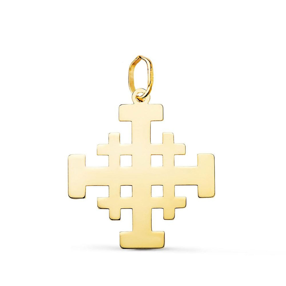 L'ATELIER D'AZUR Pendentif Médaille Or 18 Carats 750 Jaune - Croix de Jérusalem - Chaines Offertes - Grand Modèle
