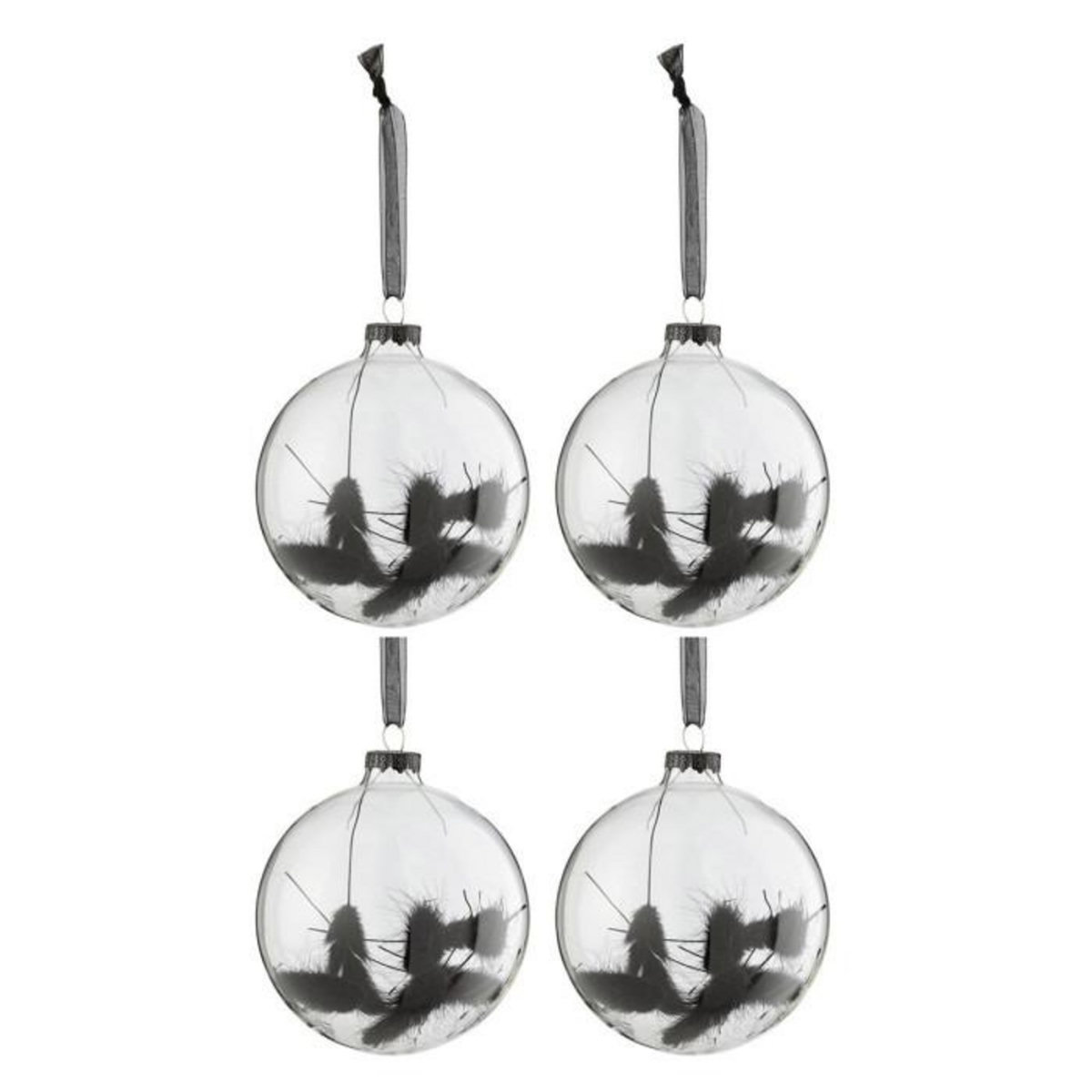 Paris Prix Lot de 4 Boules de Noël  Fleurs Séchées  10cm Noir