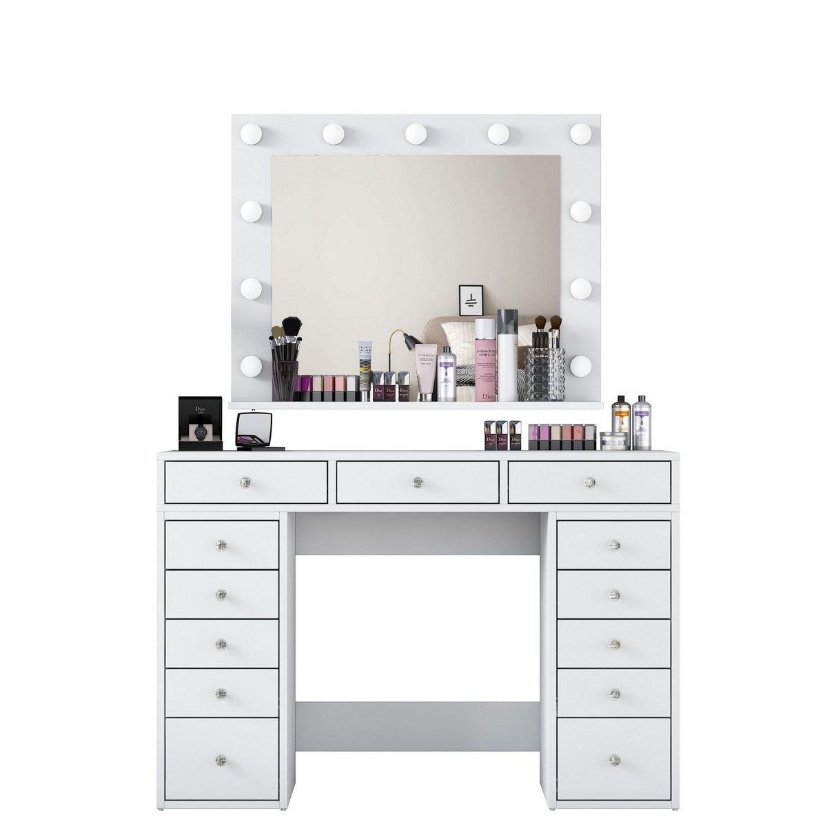 Habitat et Jardin Coiffeuse avec miroir en bois  Sirma  - 120 x 44 x 82 cm - Blanc