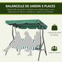 Voir la diapositive 4 : OUTSUNNY Balancelle de jardin 3 places - toit inclinaison réglable - coussins assise et dossier - gris blanc vert