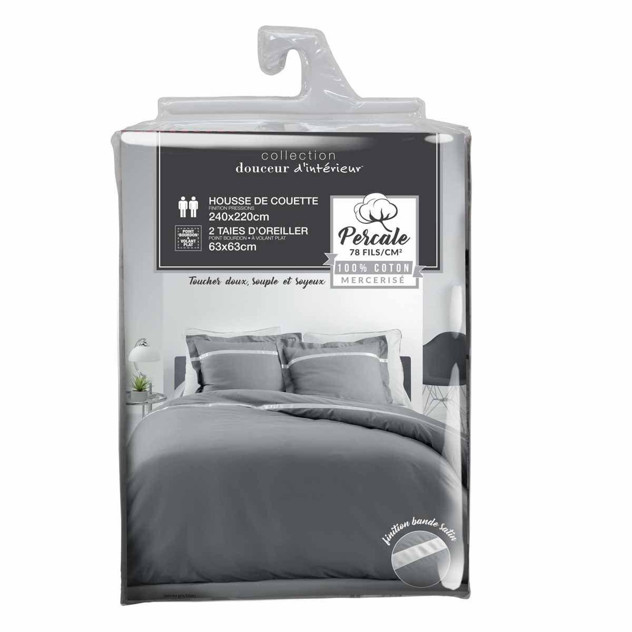 Voir la diapositive 6 : Douceur d'Intérieur Parure de lit 3 pièces  satinea  240x220cm gris