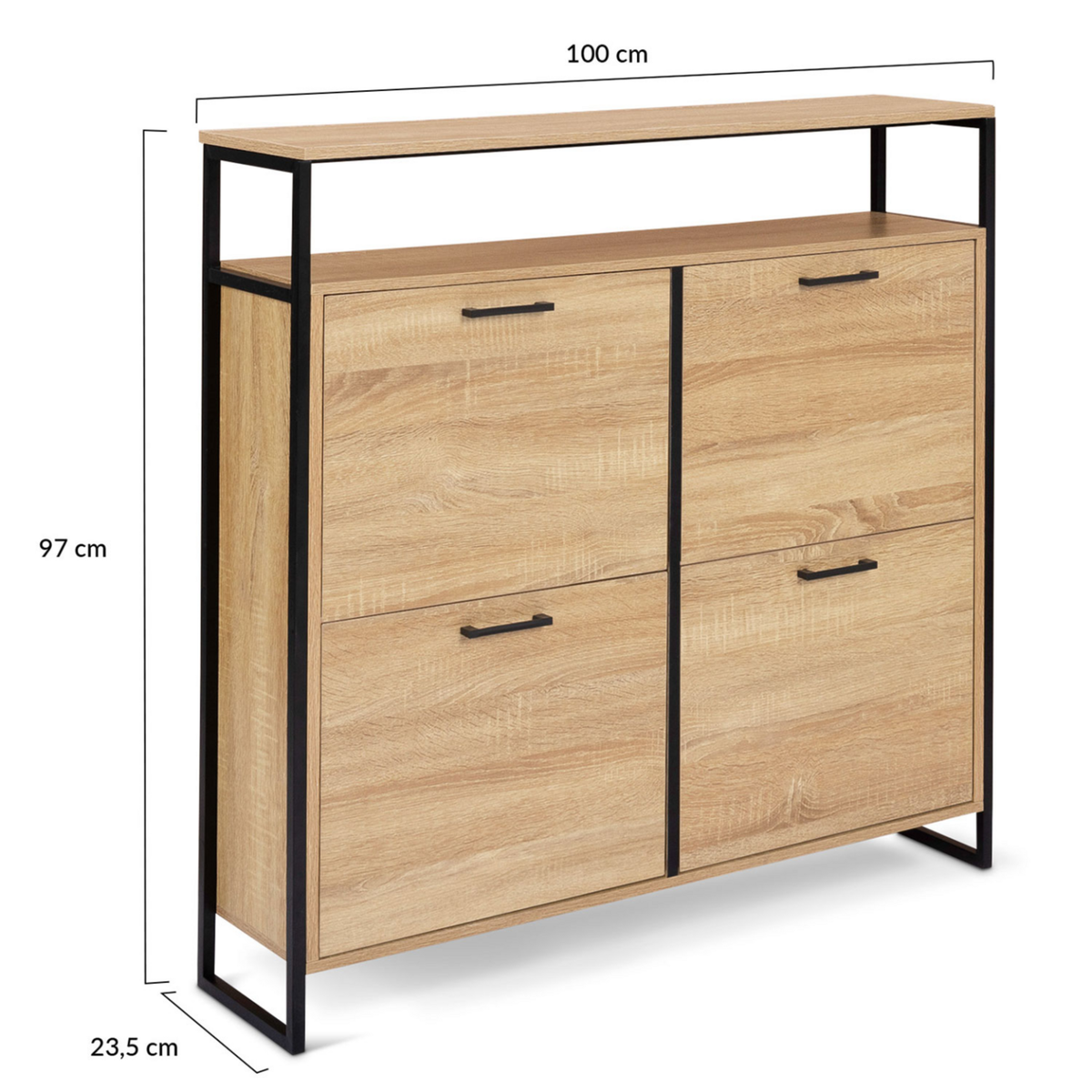 ID MARKET Meuble à chaussures 16 paires LUIS 4 portes avec étagère supérieure design industriel