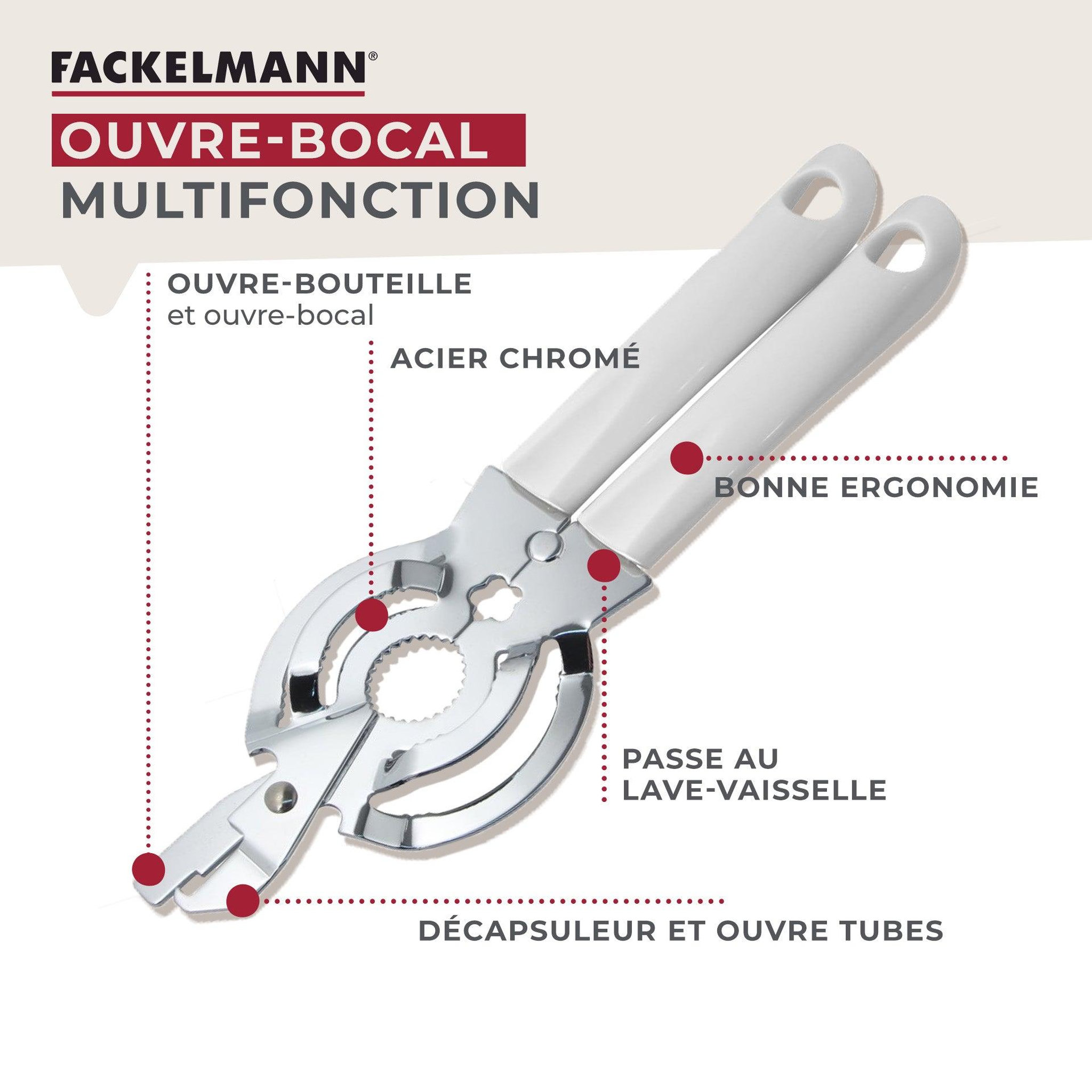 Voir la diapositive 2 : Fackelmann Ouvre bocal manuel multifonction 27 cm fackelmann arcadalina