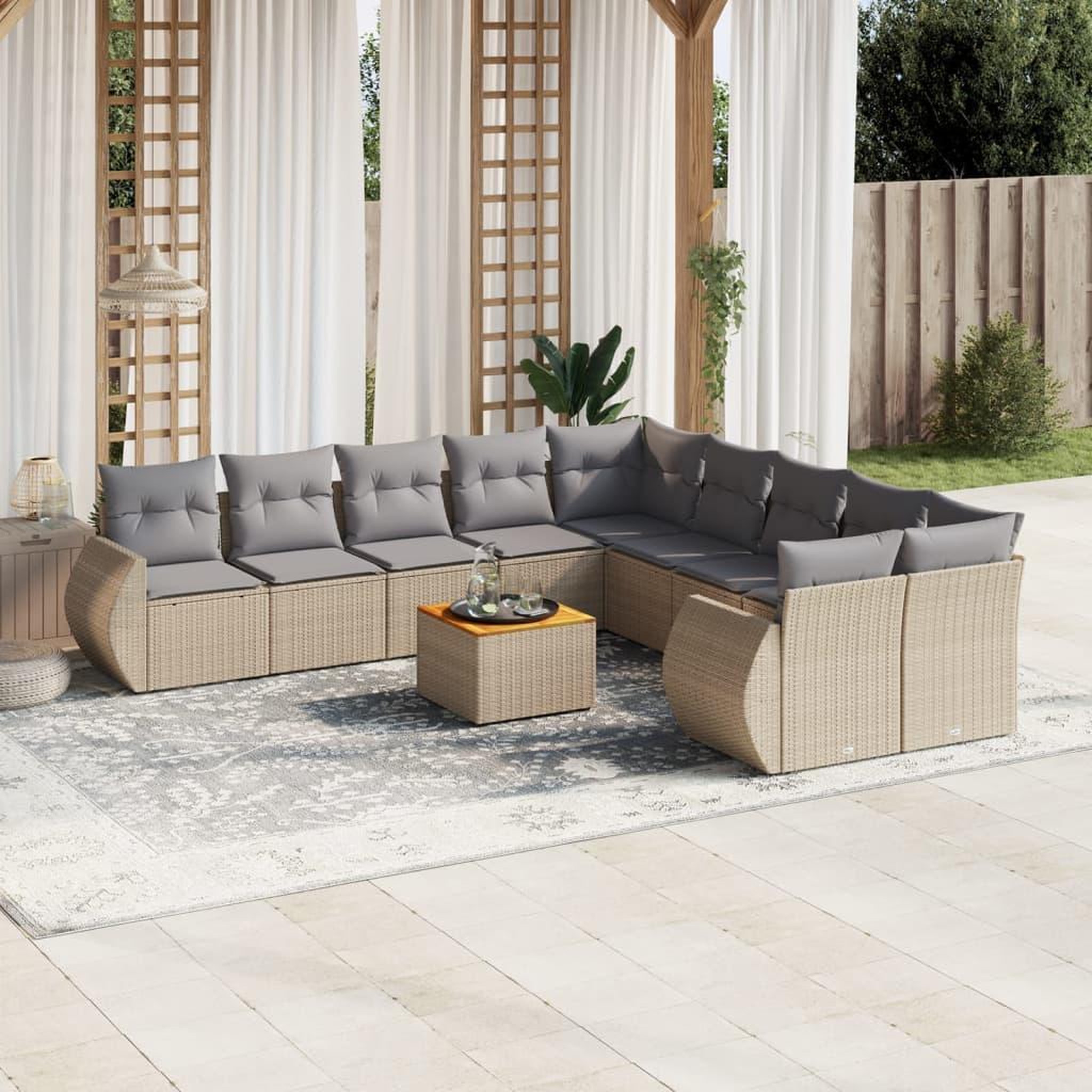 VIDAXL Salon de jardin 11 pcs avec coussins beige resine tressee