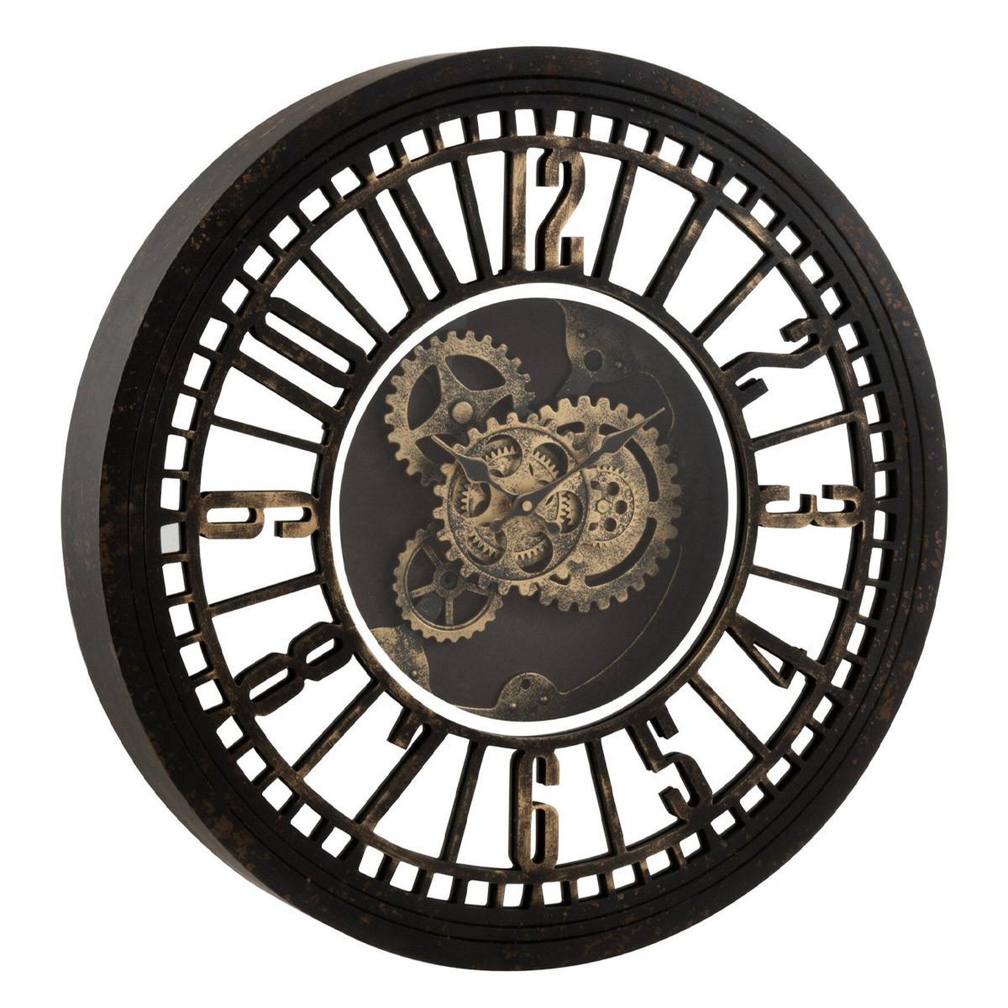 Voir la diapositive 1 : J-LINE Horloge murale  mécanisme miroir  60cm noir & or