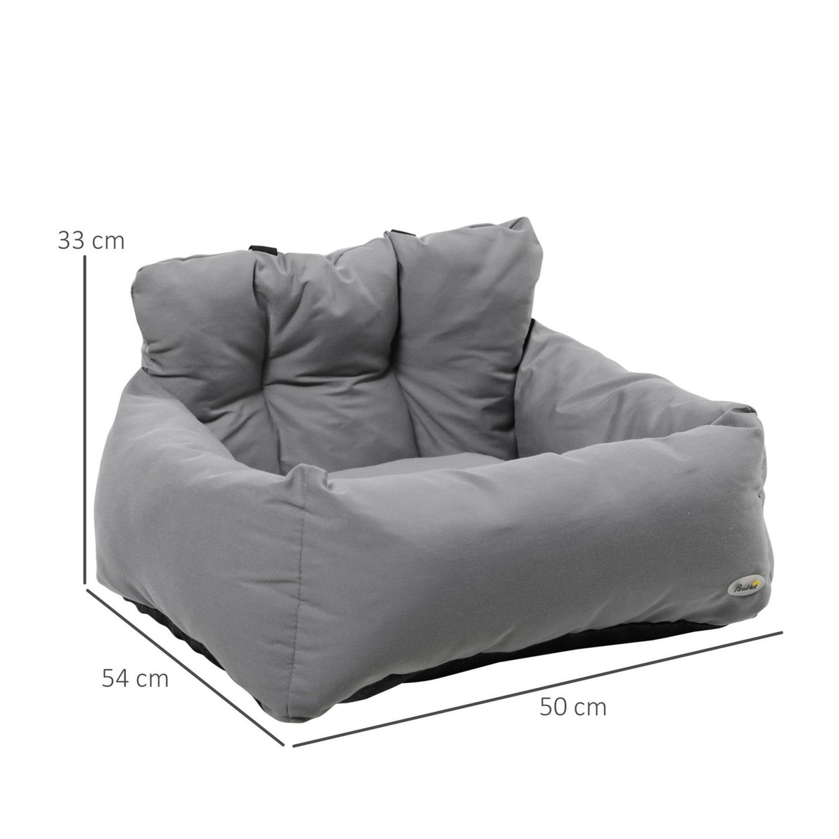 PAWHUT Sac de transport pour chien chat - siège auto pour chien chat - housse de siège pour chien chat - déhoussable, sangles ajustables, attache - coton gris