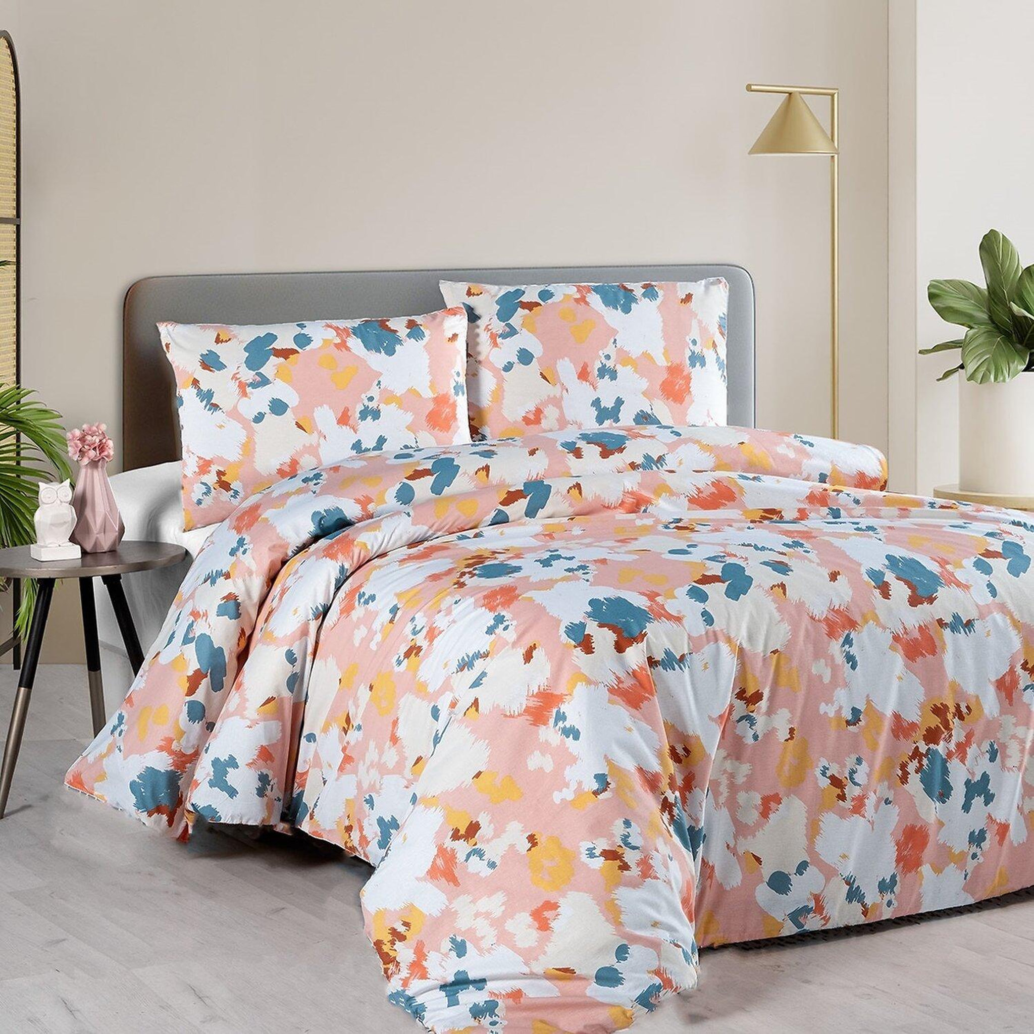 Home collection Parure housse de couette 3 pcs 240x220 cm 100% coton 57 fils imprimé. Eclat