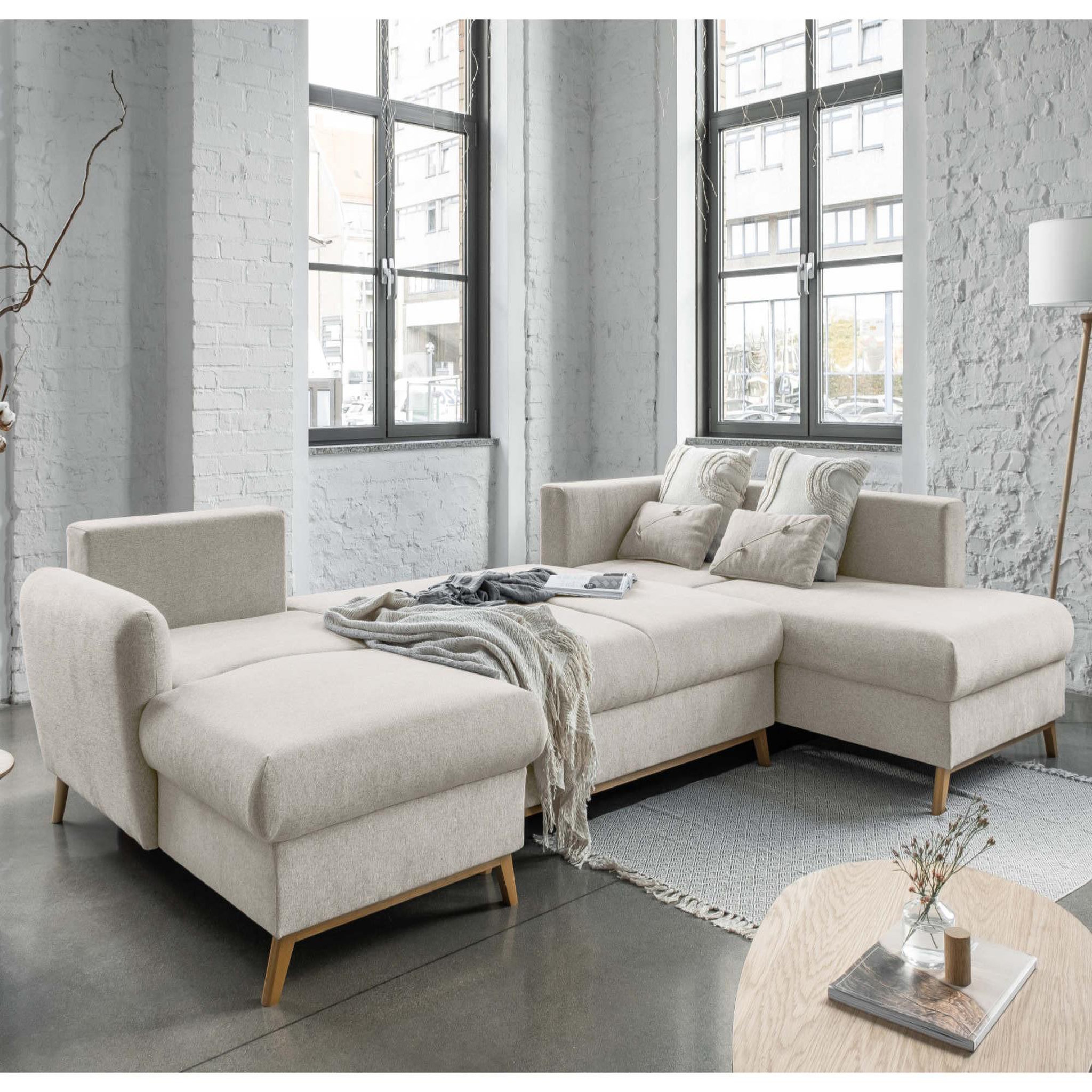 Voir la diapositive 2 : BEST MOBILIER Lagom - canapé d'angle panoramique - convertible - avec coffre - en tissu - 7 places - droit
