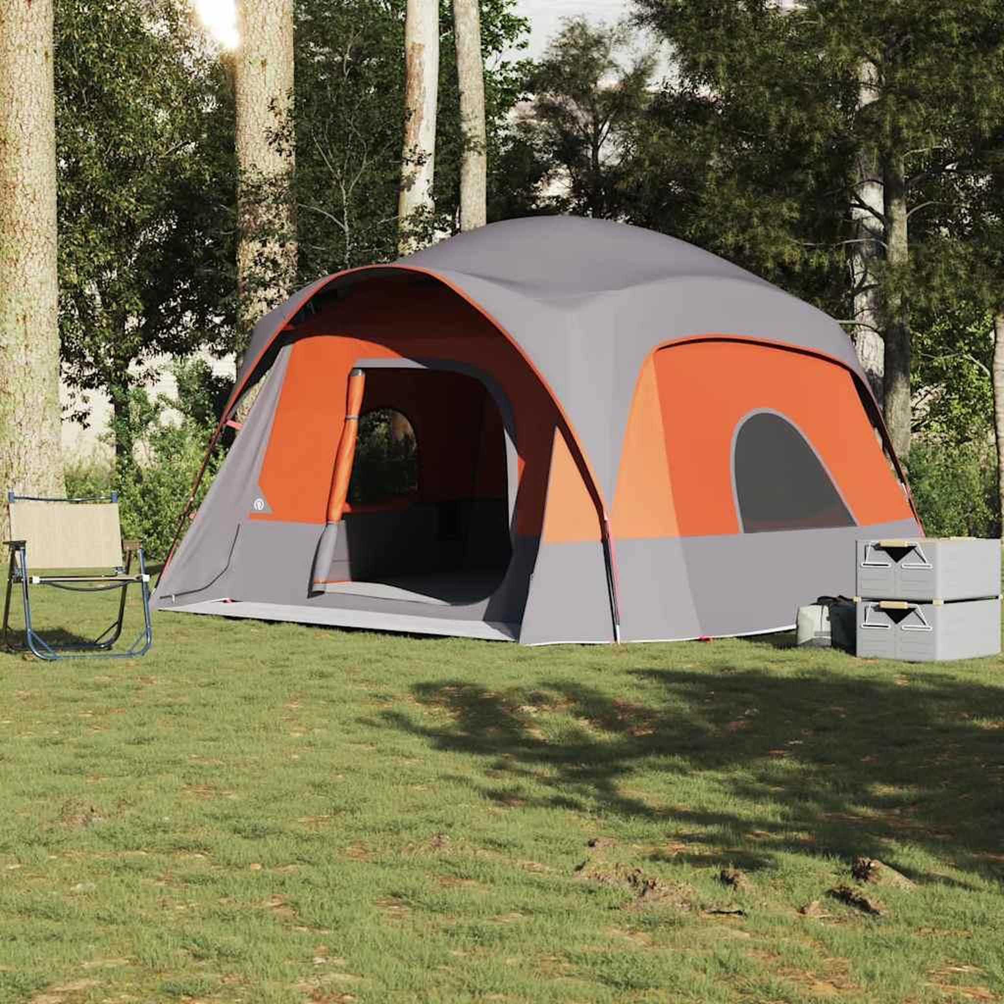 VIDAXL Tente de cabine familiale 6 personnes gris orange impermeable