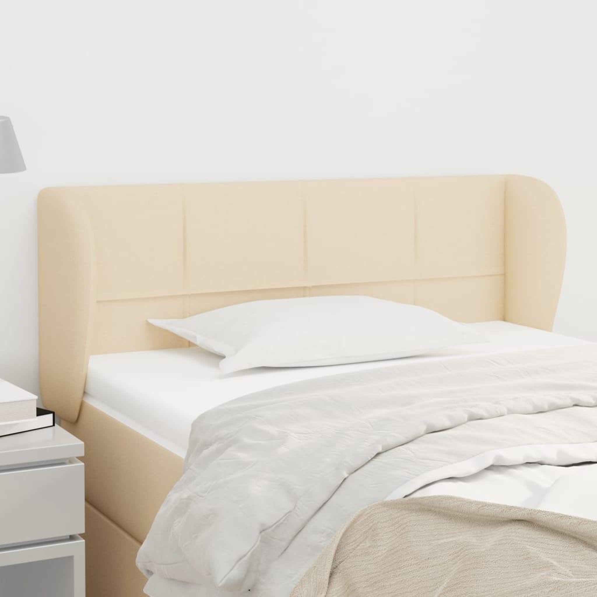 Voir la diapositive 1 : VIDAXL Tete de lit avec oreilles Creme 103x23x78/88 cm Tissu