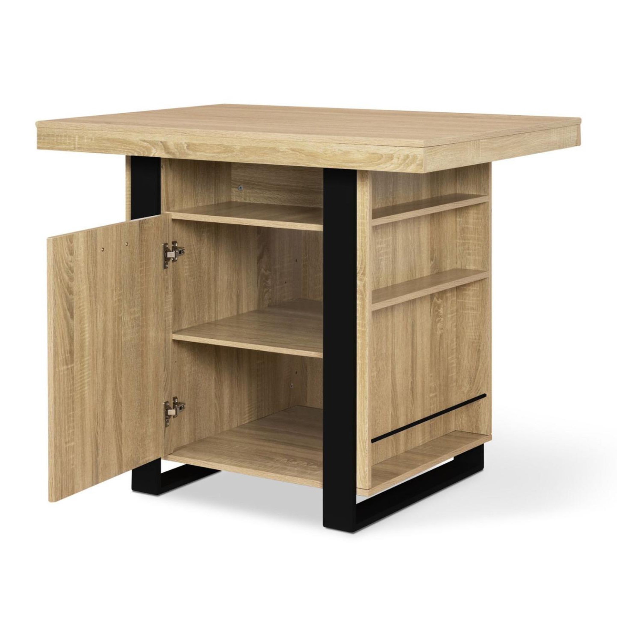 Voir la diapositive 4 : ID MARKET Ilot central phoenix 110 cm bois et noir avec rangements