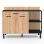 Voir la diapositive 3 : ID MARKET Buffet bas de cuisine 120 cm CINA plan de travail H.83 cm 2 portes + tiroir noir et façon hêtre