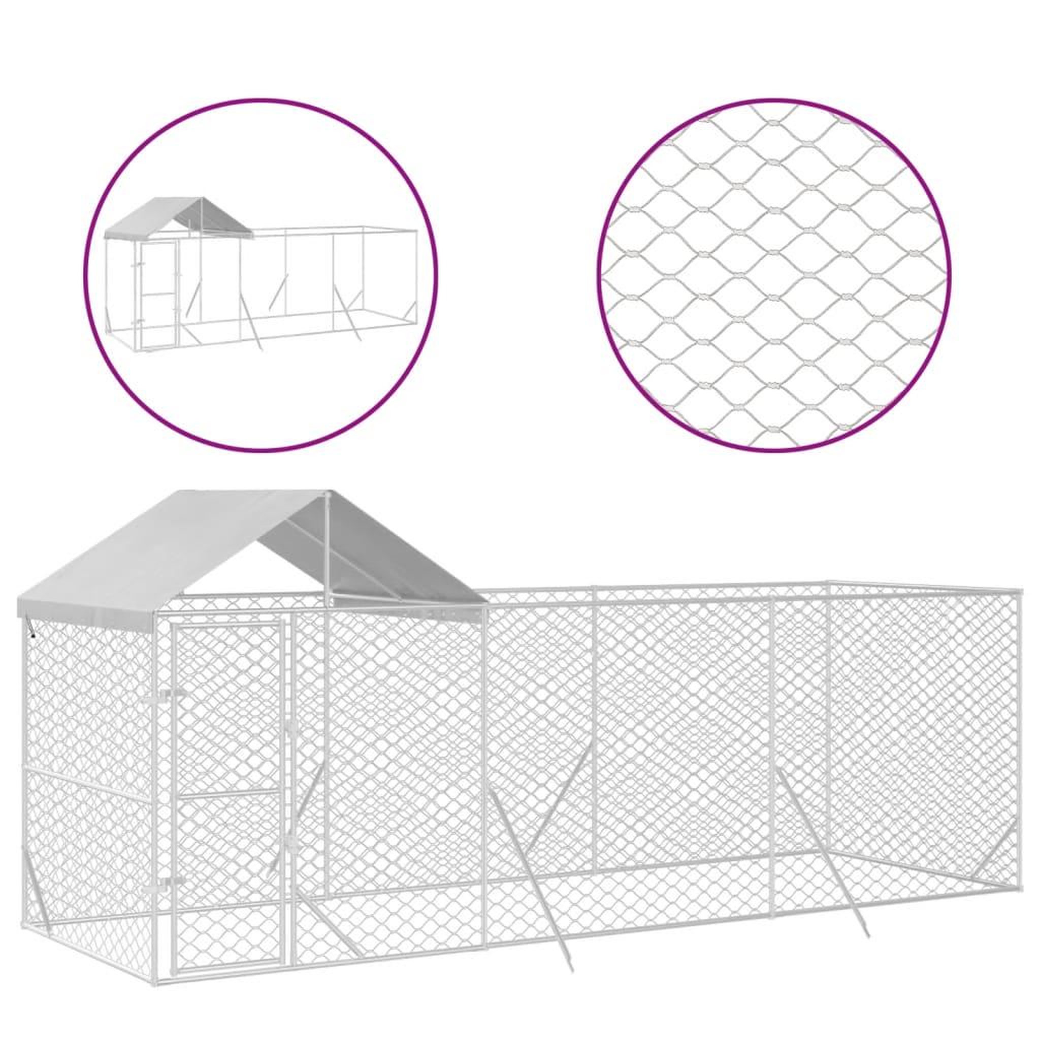 Voir la diapositive 2 : VIDAXL Chenil d'exterieur pour chiens avec toit argente 6x2x2,5 m