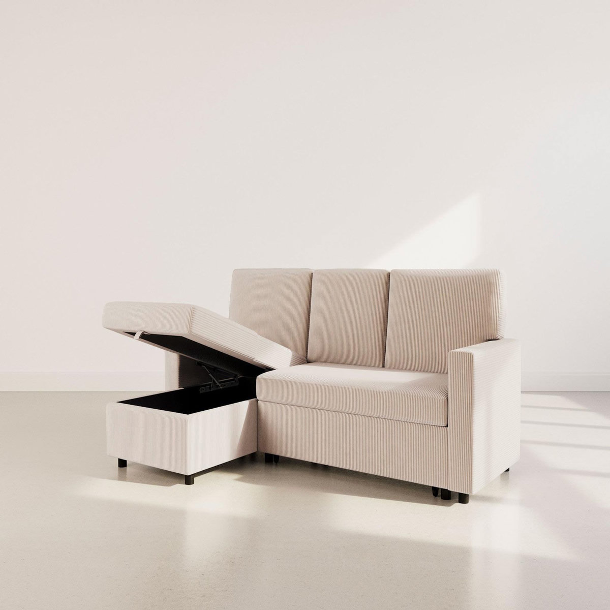 BEST MOBILIER Meiya - canapé d'angle réversible 4 places convertible avec coffre en velours côtelé