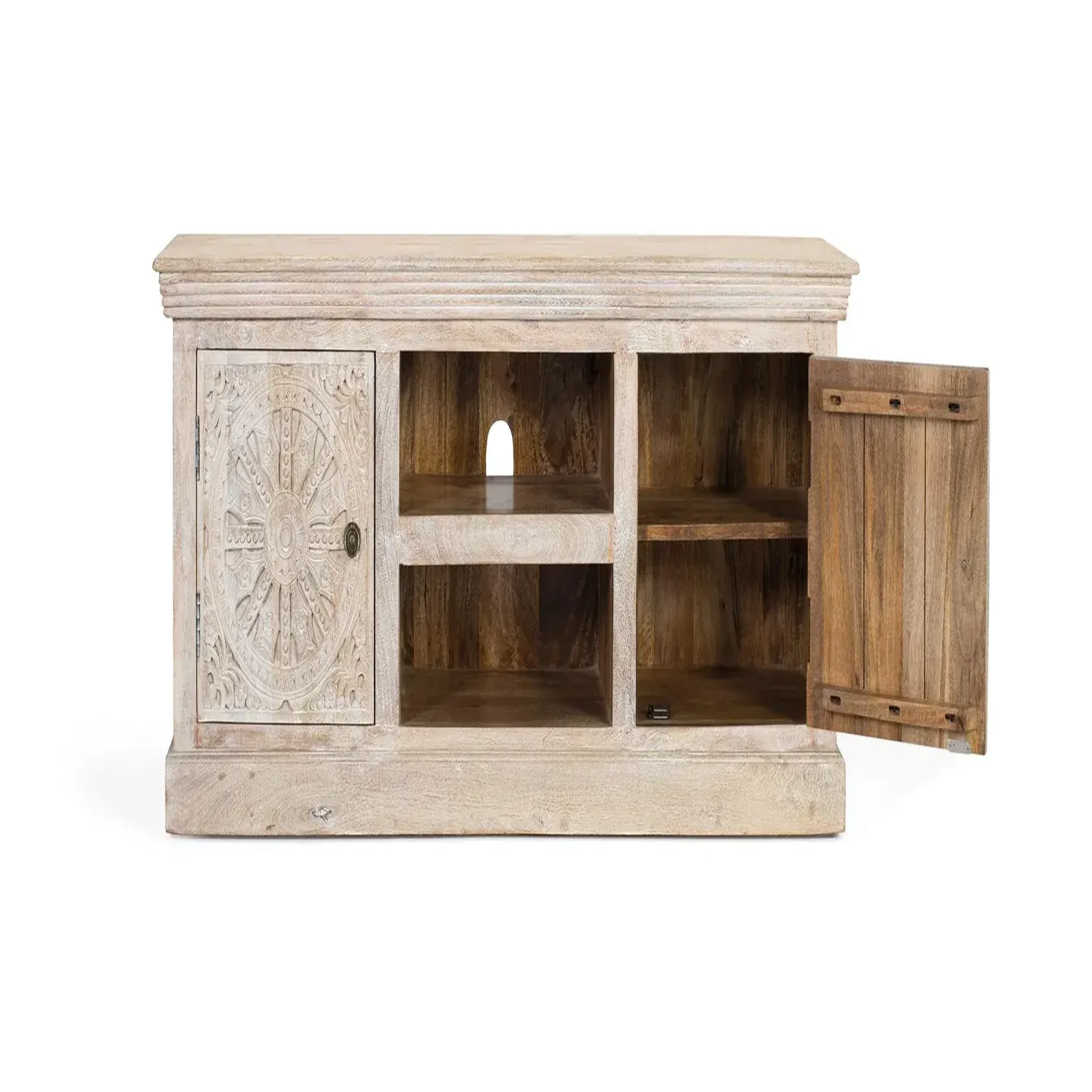 Voir la diapositive 2 : GINER Y COLOMER SL Meuble tv en bois de manguier 152 cm style ethnique colonial sculpté