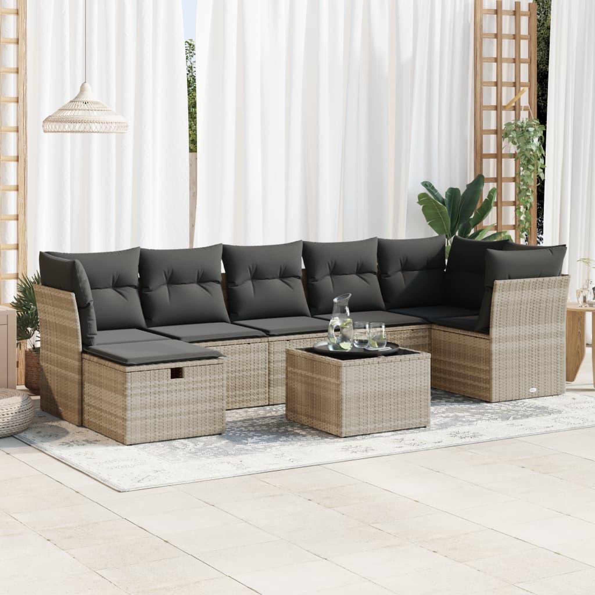 VIDAXL Salon de jardin 8 pcs avec coussins gris clair resine tressee