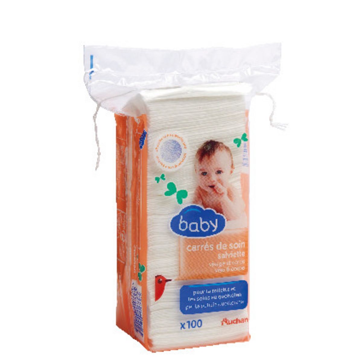 AUCHAN BABY Carrés De Soin X 100