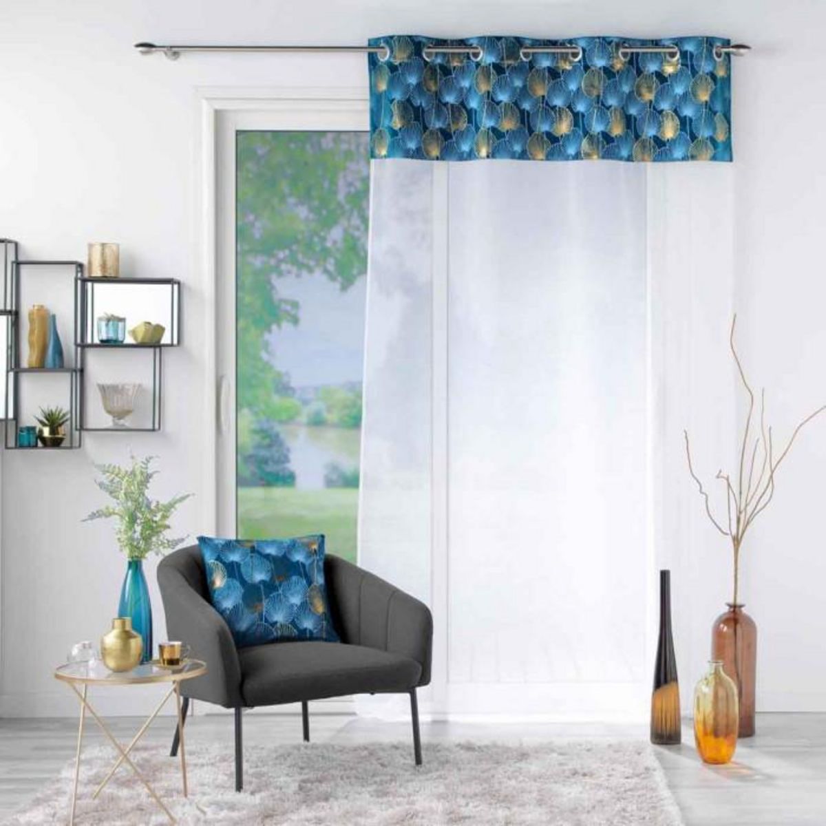 Paris Prix Rideau Voilage à Œillets  Clairine  140x240cm Bleu